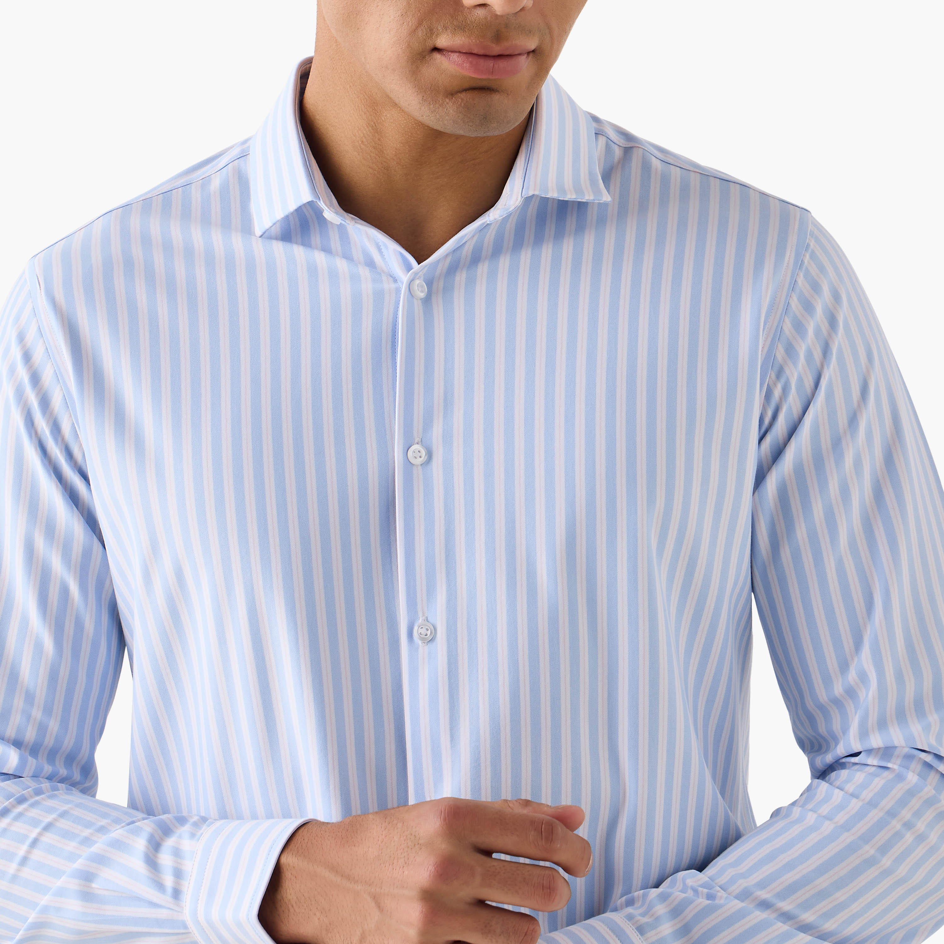 Slim Fit Striped Shirt with Collar-men-clothing-shirts-image-4