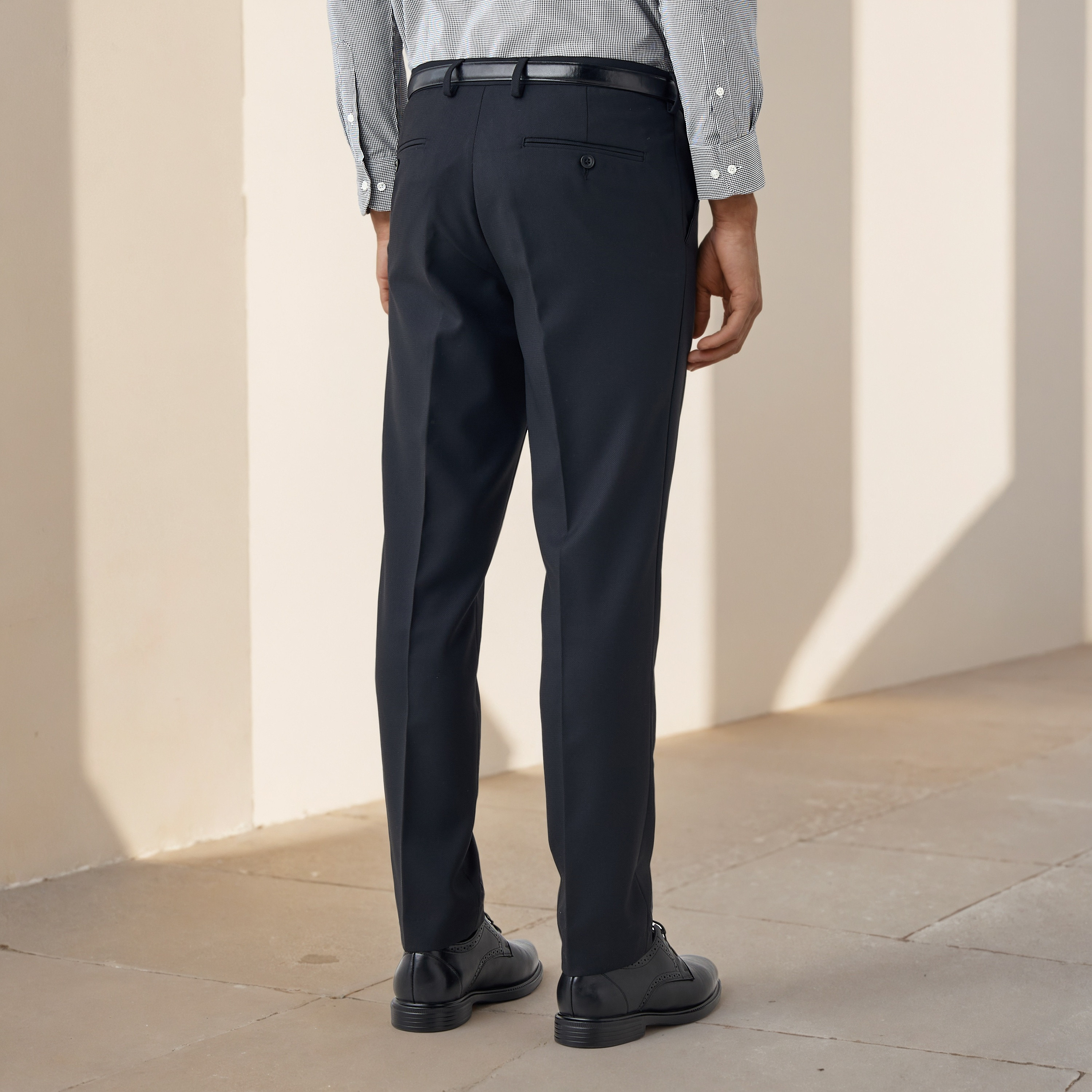 Slim Fit Belted Flexi Waist Trousers with Pockets-men-clothing-bottoms-trousersandchinos-trousers-image-3