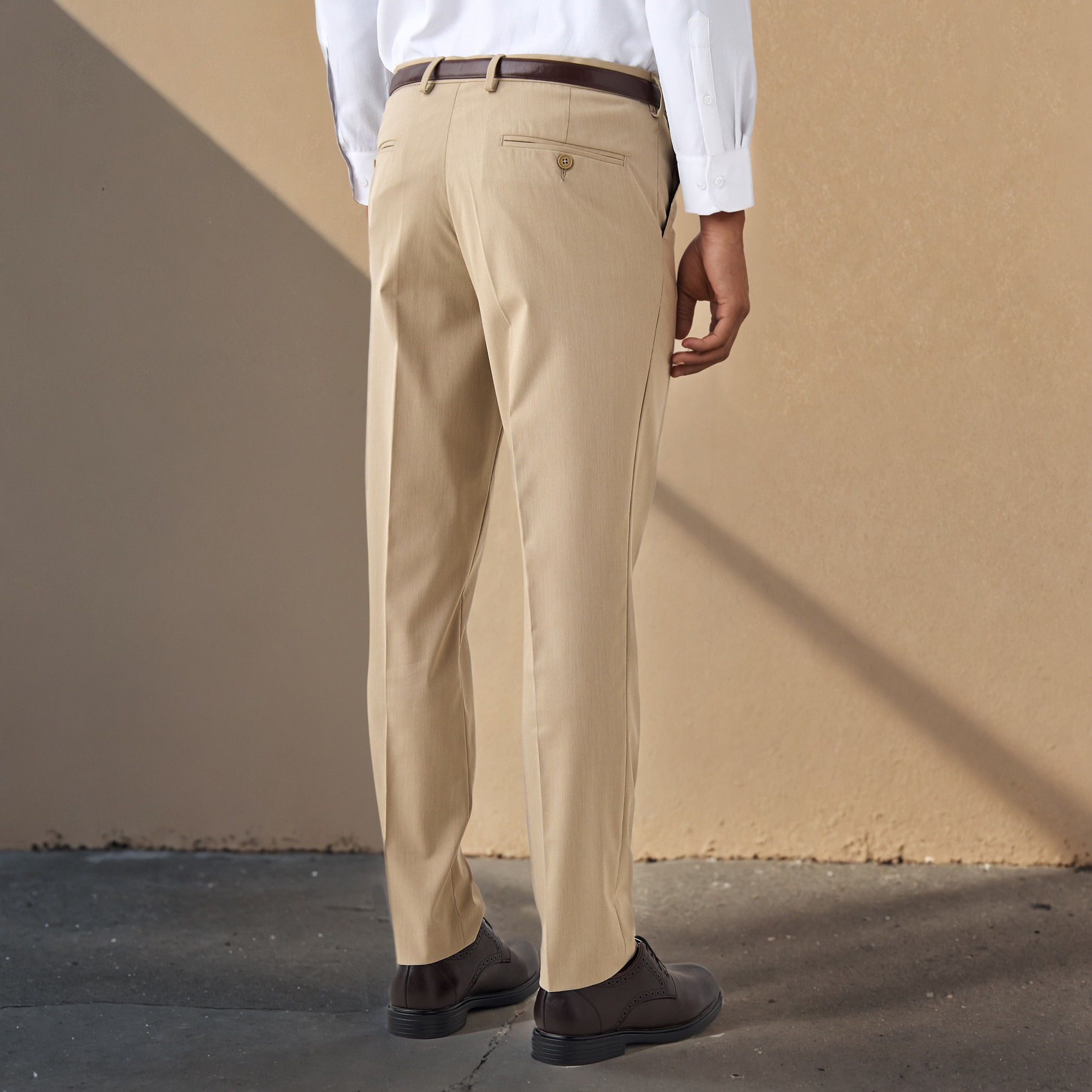 Slim Fit Belted Flexi Waist Trousers with Pockets-men-clothing-bottoms-trousersandchinos-trousers-image-3