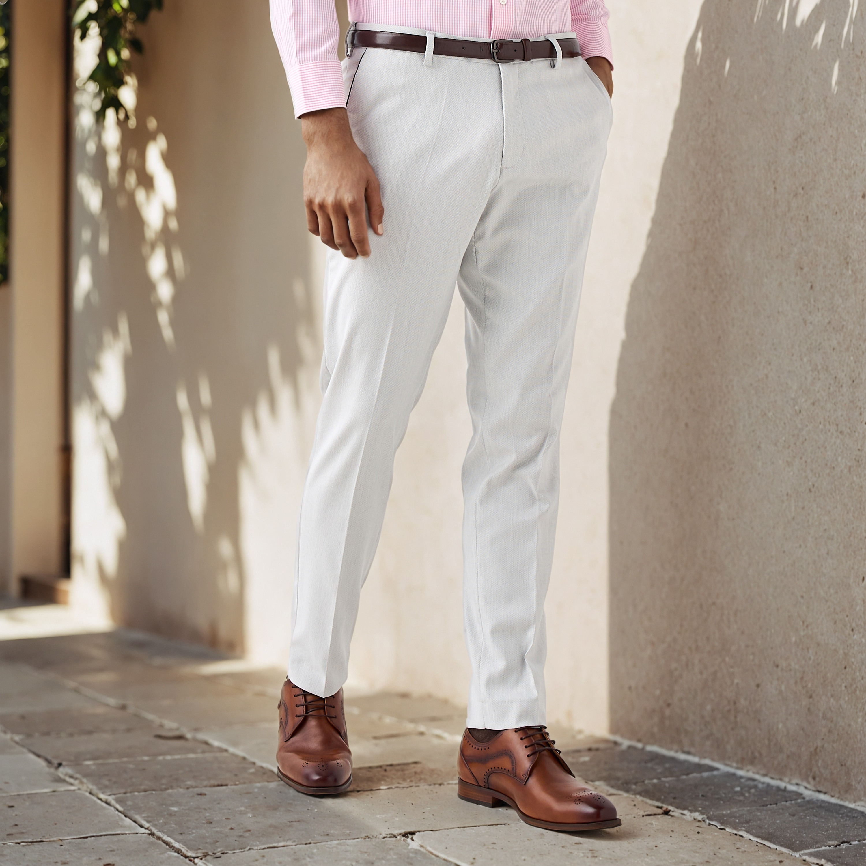 Slim Fit Belted Flexi Waist Trousers with Pockets-men-clothing-bottoms-trousersandchinos-trousers-image-1