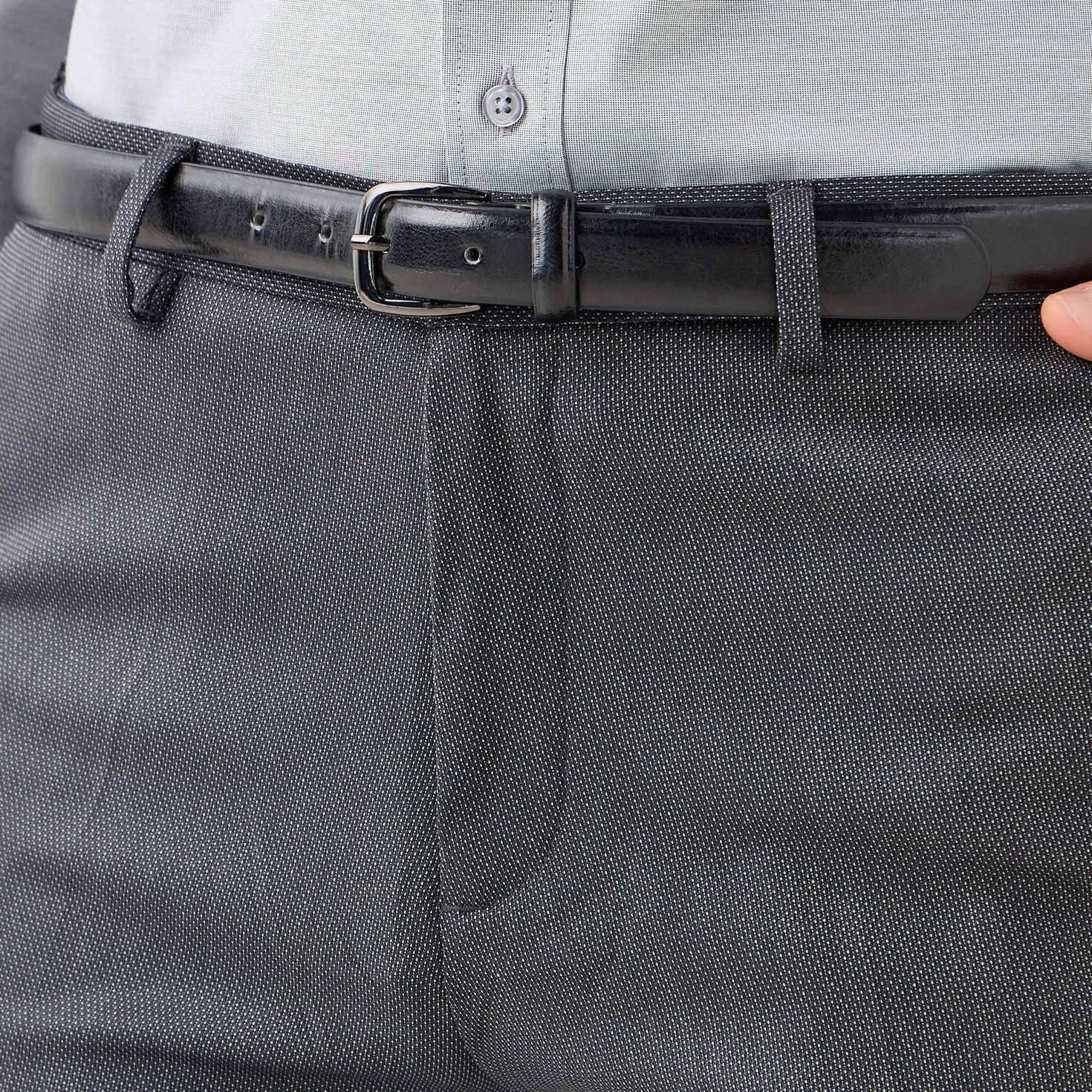 Slim Fit Belted Flexi Waist Trousers with Pockets-men-clothing-bottoms-trousersandchinos-trousers-image-4
