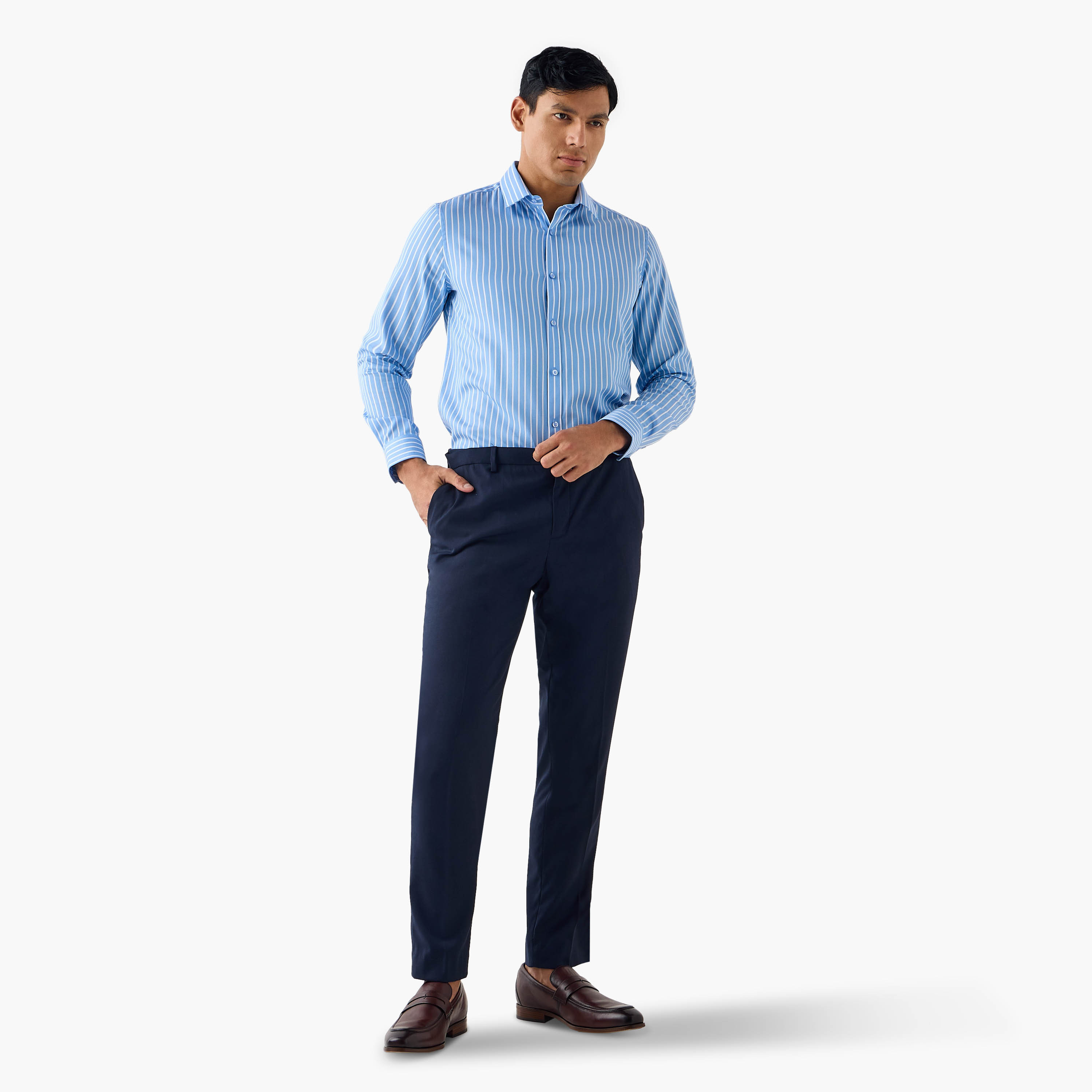 Regular Fit Striped Shirt with Collar and Long Sleeves-men-clothing-shirts-image-2
