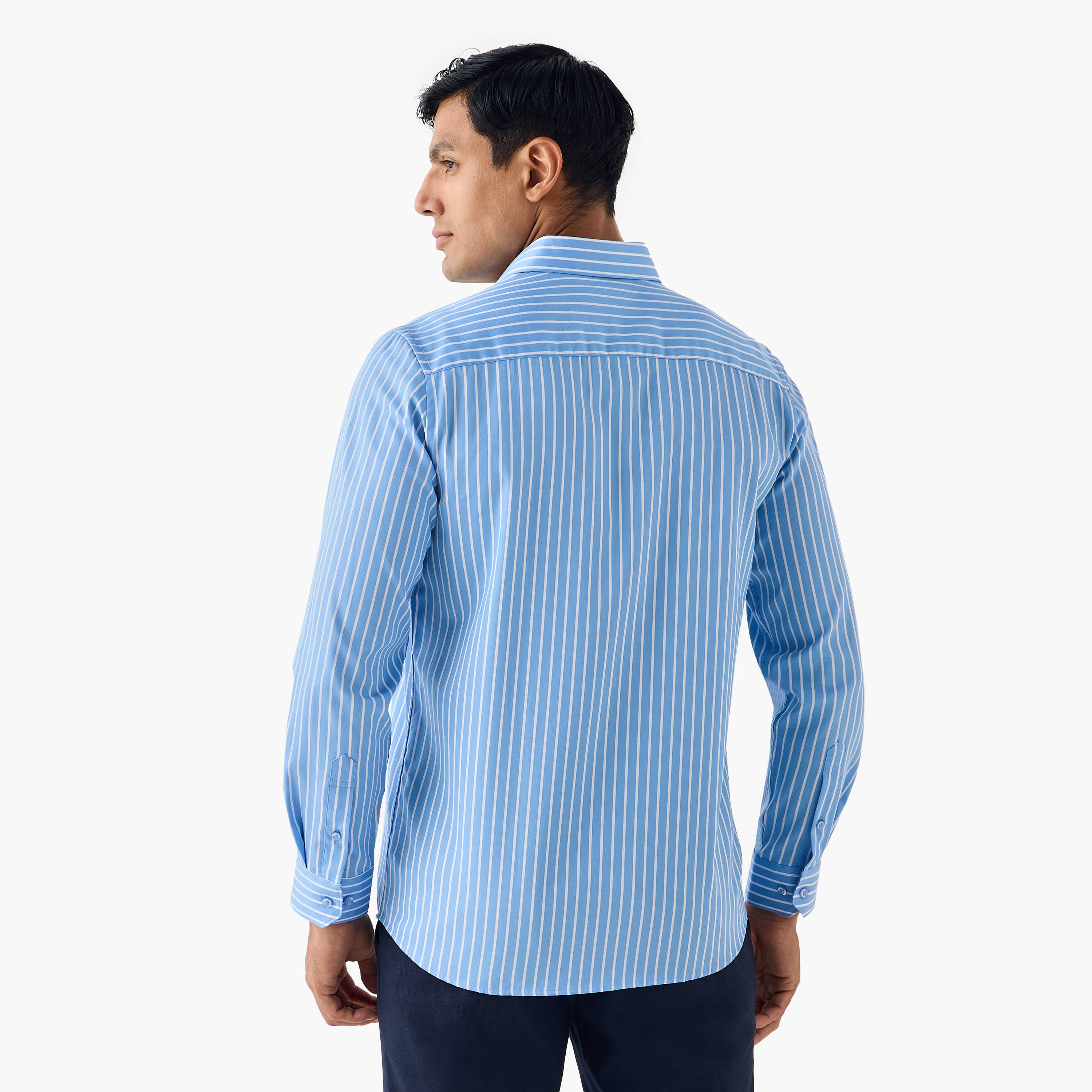 Regular Fit Striped Shirt with Collar and Long Sleeves-men-clothing-shirts-image-3