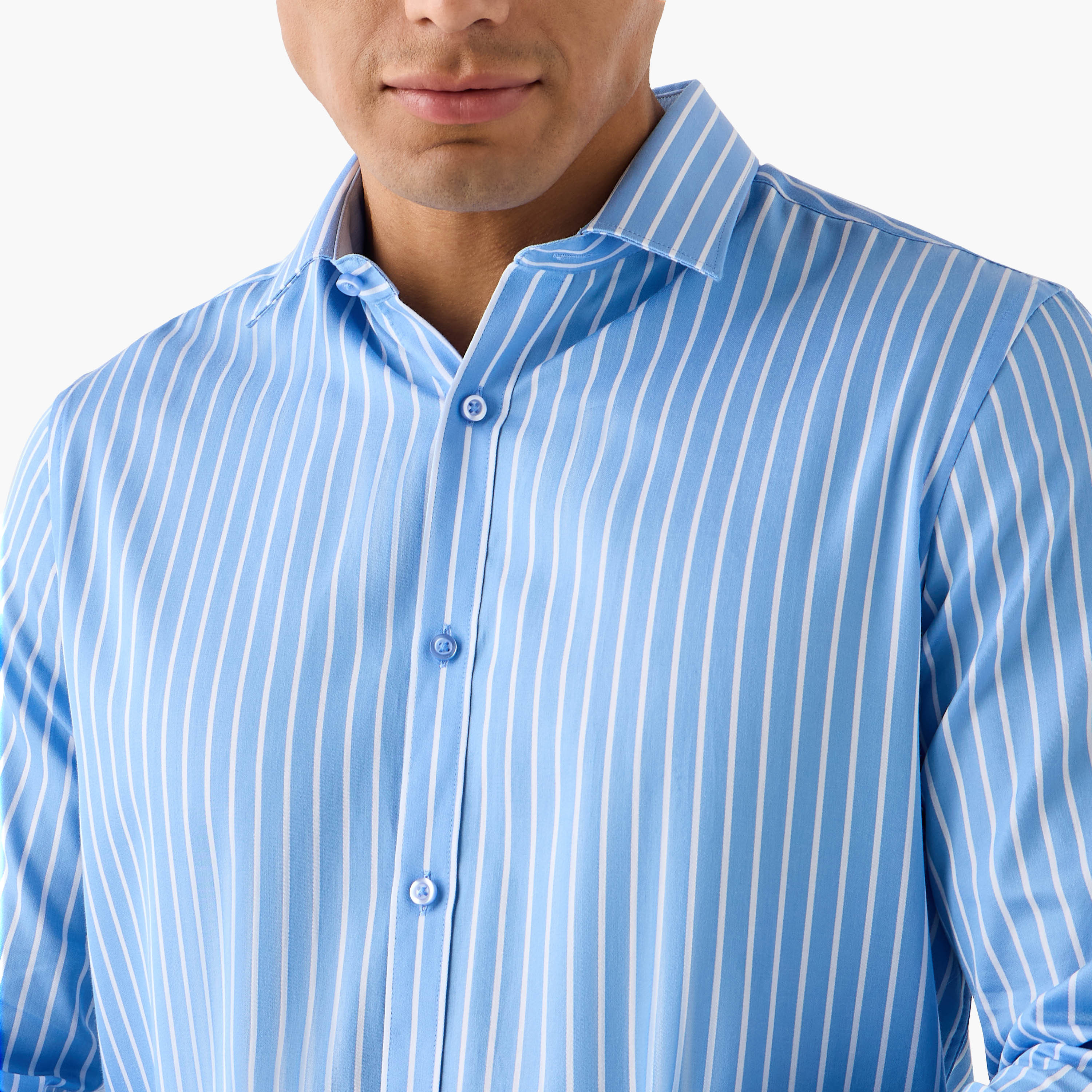 Regular Fit Striped Shirt with Collar and Long Sleeves-men-clothing-shirts-image-4