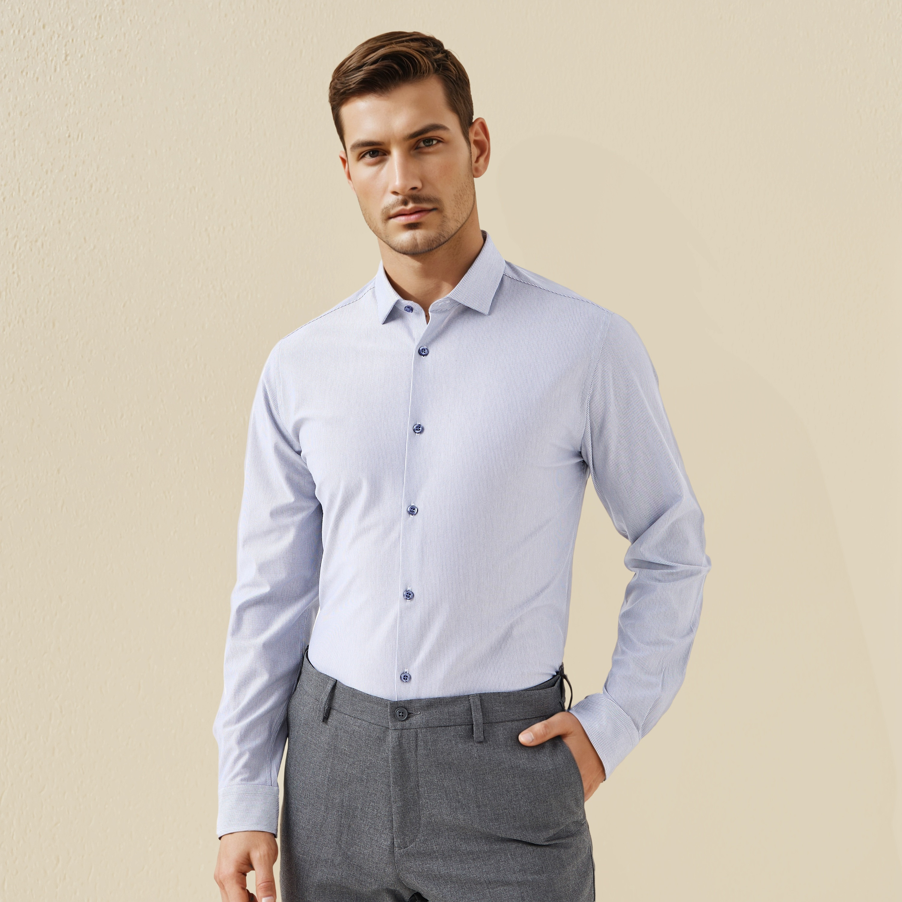 Regular Fit Striped Collared Shirt with Long Sleeves-men-clothing-shirts-image-1