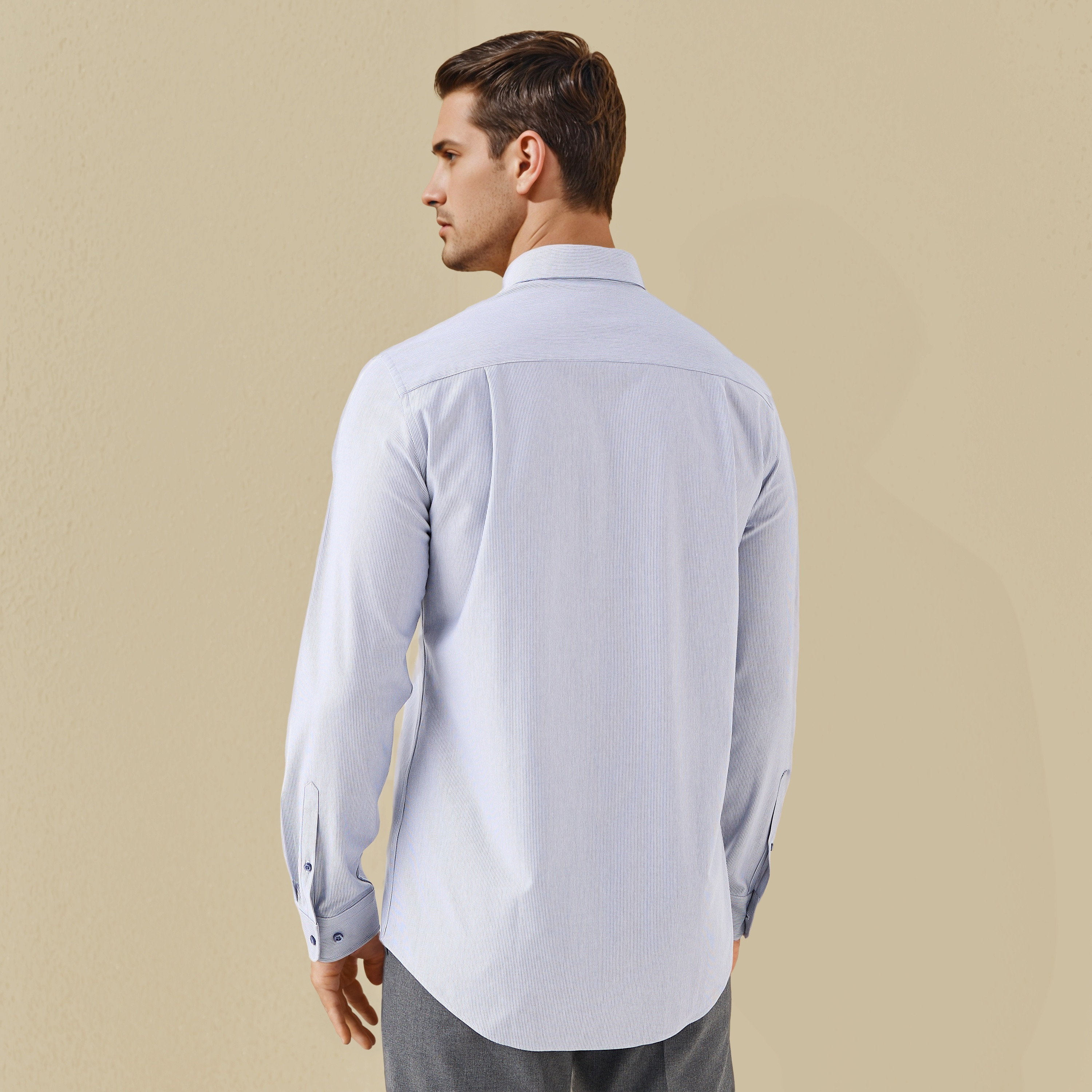 Regular Fit Striped Collared Shirt with Long Sleeves-men-clothing-shirts-image-3