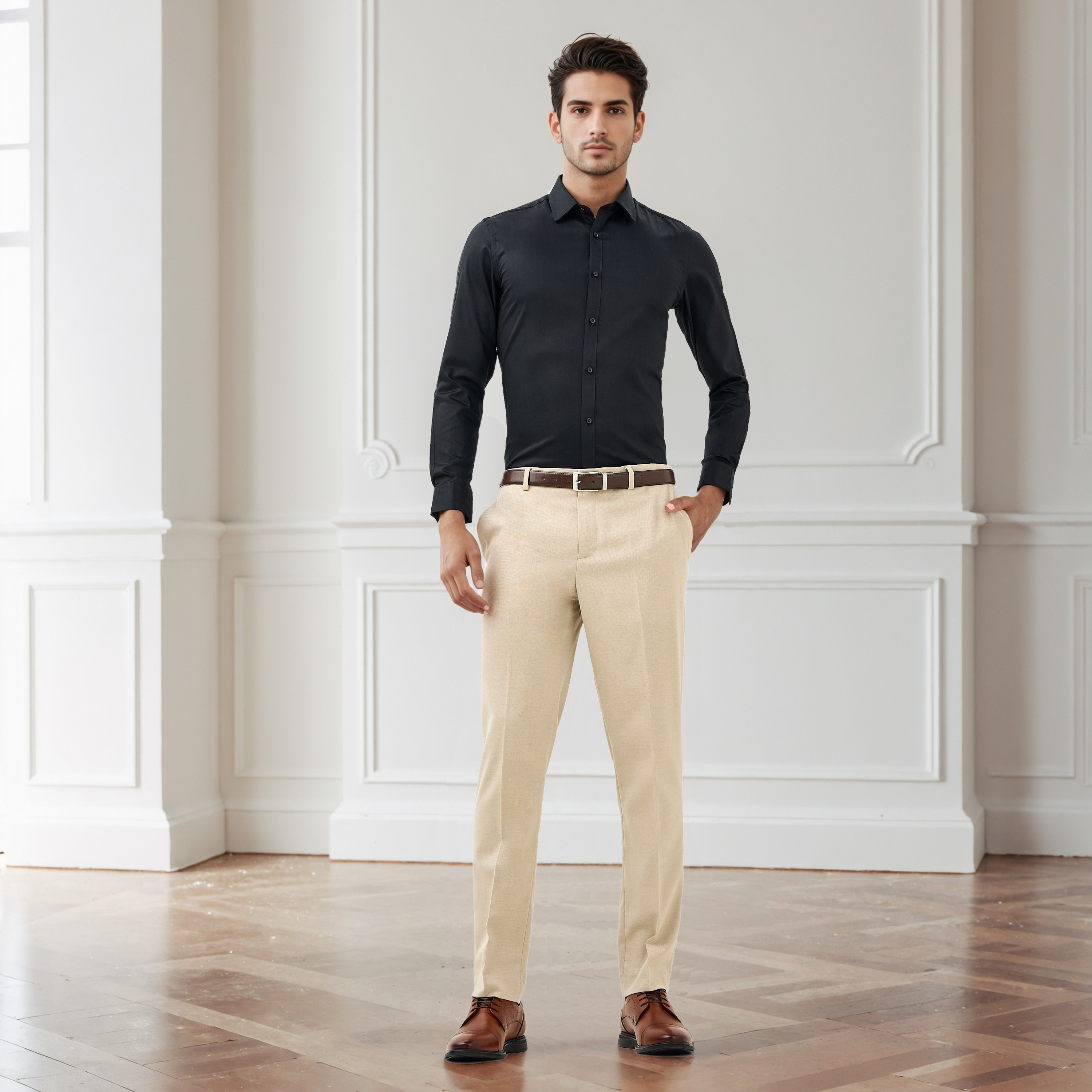 قميص بارز الملمس بياقة وقصة عادية وأكمام طويلة-men-clothing-shirts-image-2