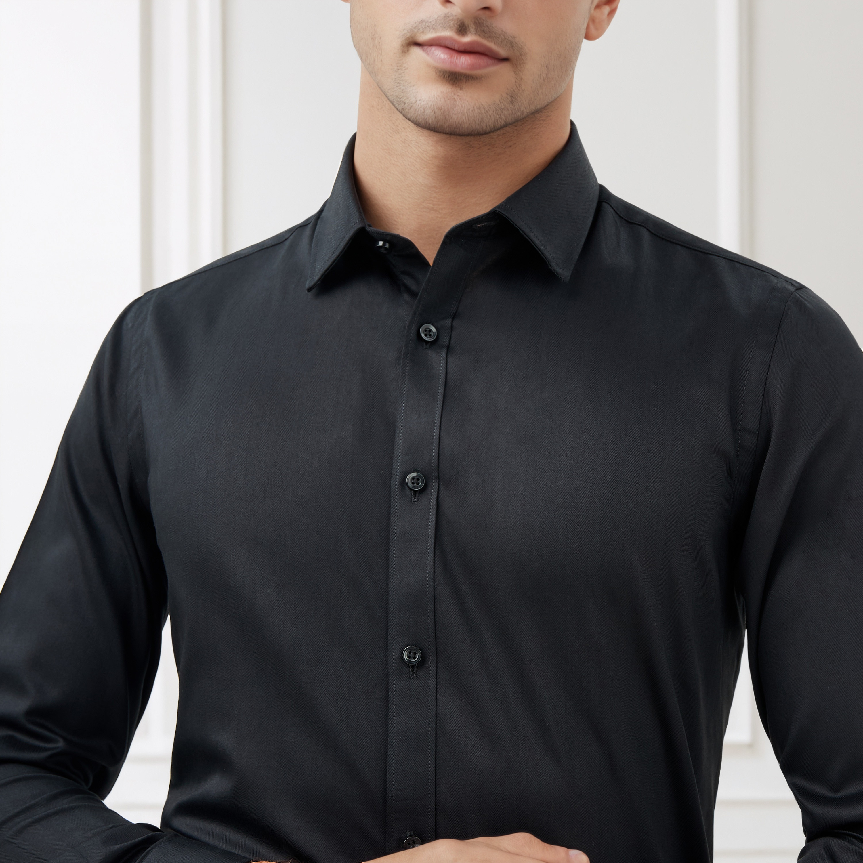قميص بارز الملمس بياقة وقصة عادية وأكمام طويلة-men-clothing-shirts-image-5