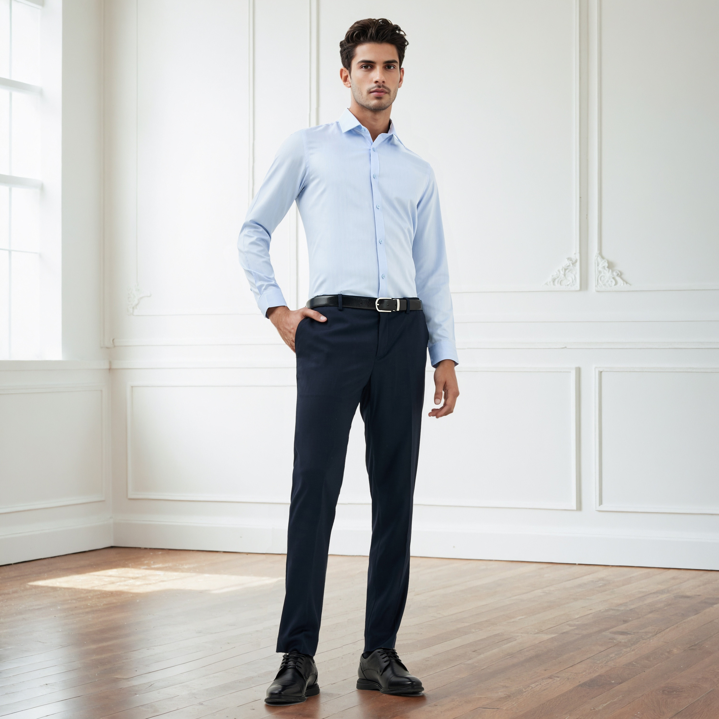 قميص بارز الملمس بياقة وقصة عادية وأكمام طويلة-men-clothing-shirts-image-2