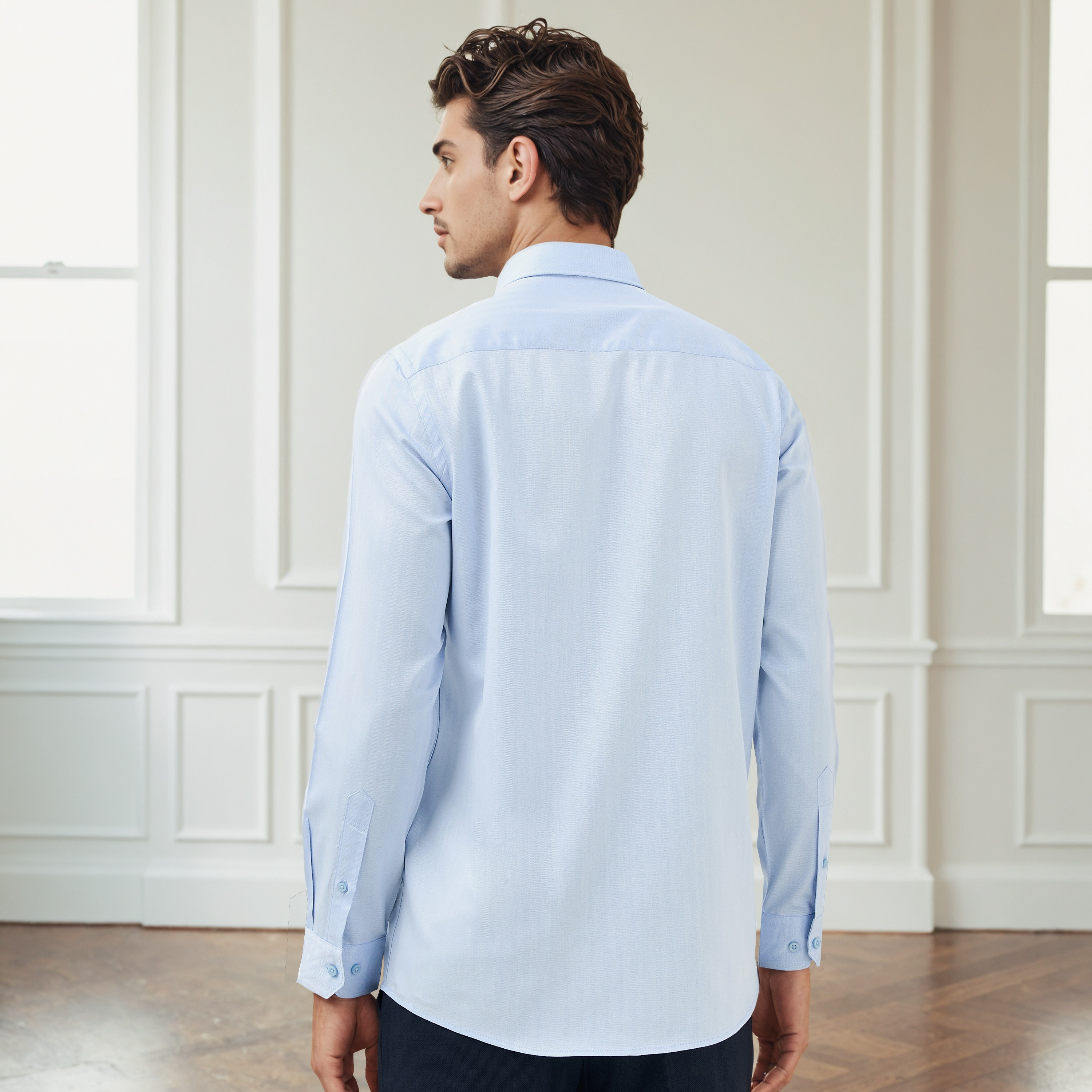 قميص بارز الملمس بياقة وقصة عادية وأكمام طويلة-men-clothing-shirts-image-3