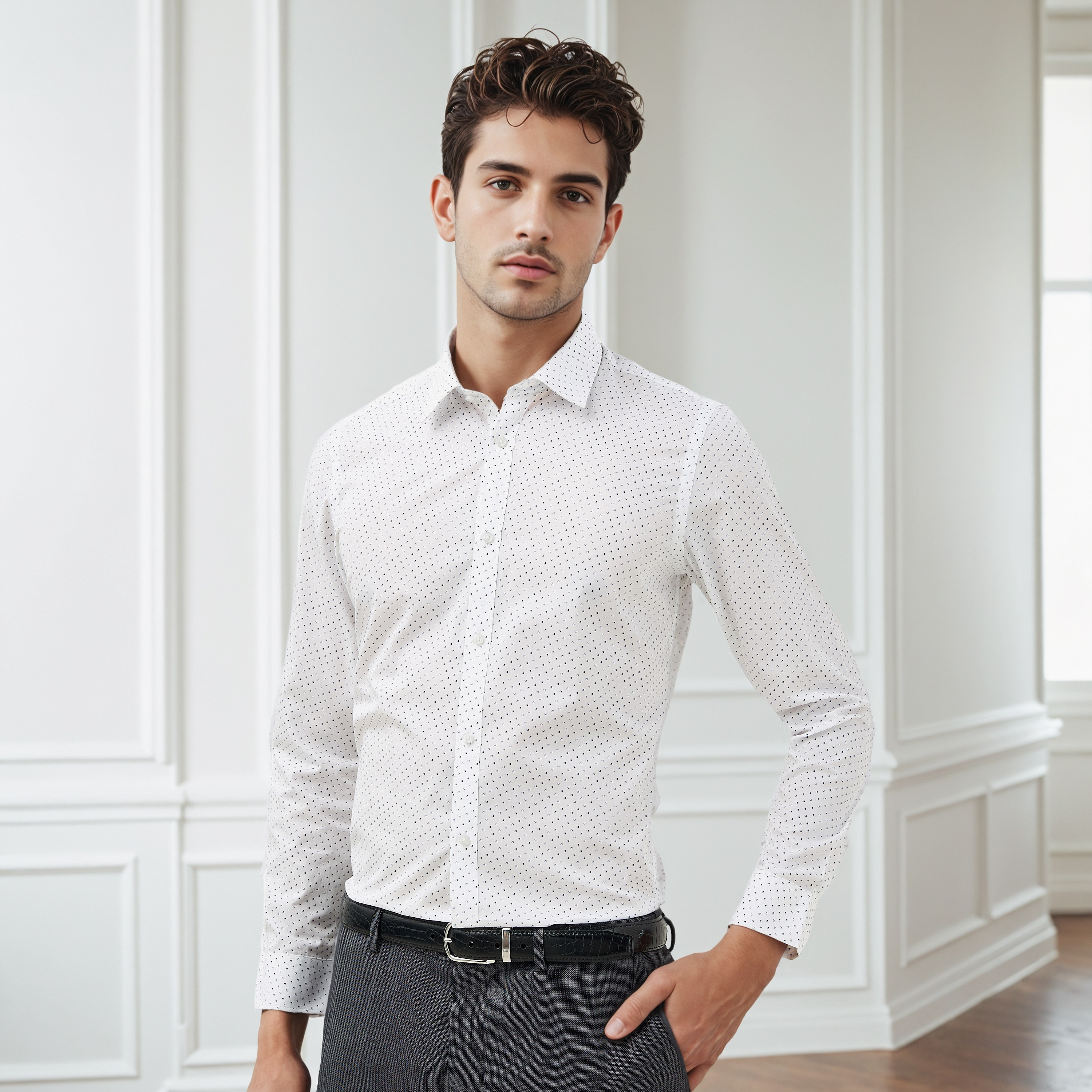 قميص بطبعات وياقة وأكمام طويلة بقصّة منتظمة-men-clothing-shirts-image-1