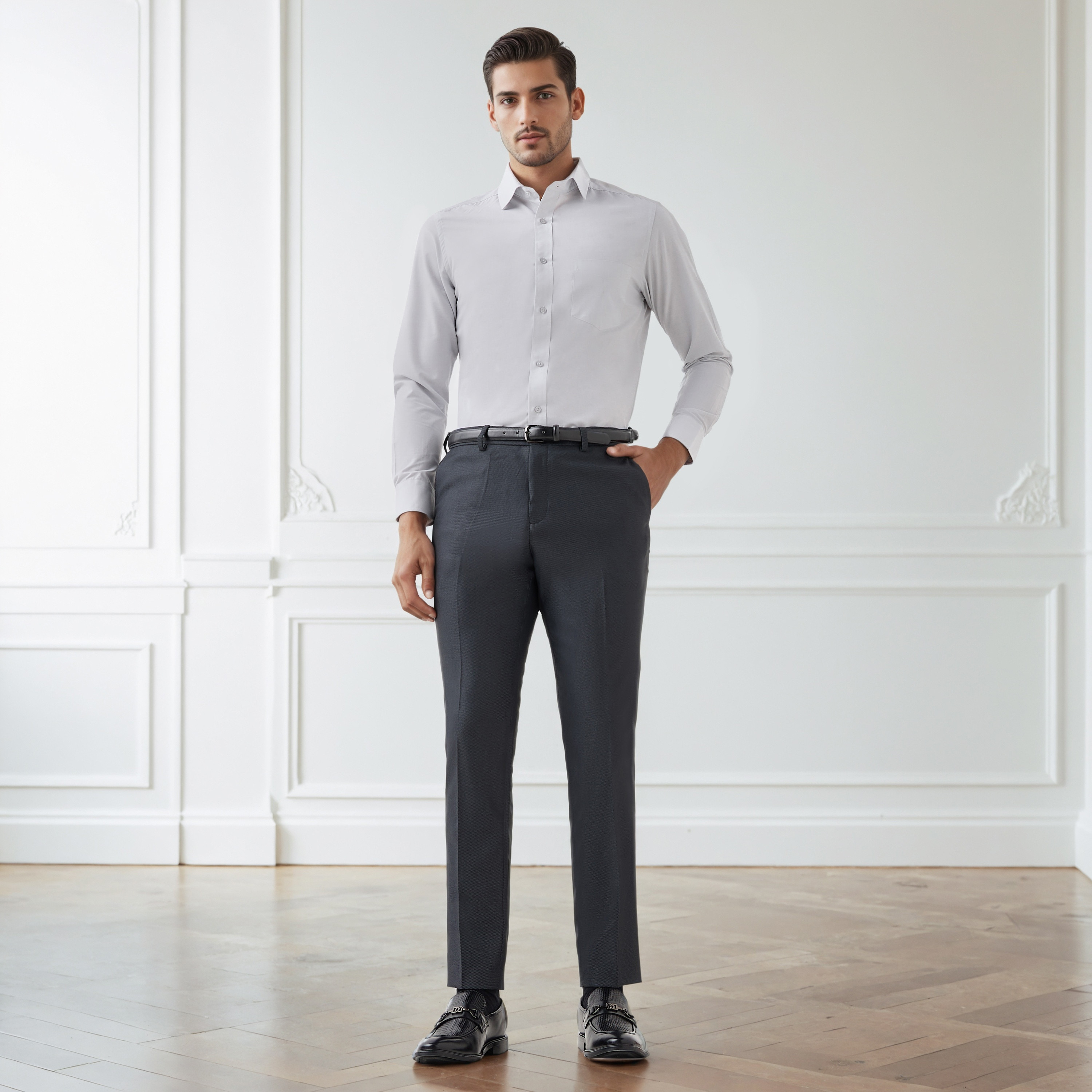 Men Slim Fit Polyester Blend Flexi Waist Formal Trousers-men-clothing-bottoms-trousersandchinos-trousers-image-2