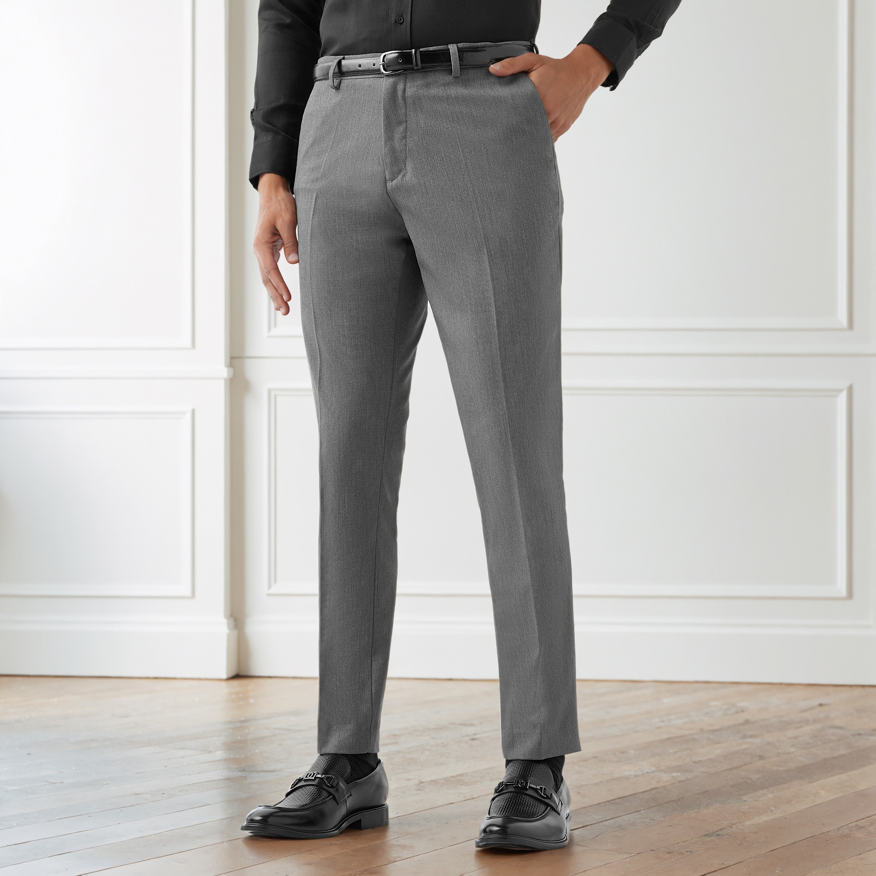 Men Slim Fit Polyester Blend Flexi Waist Formal Trousers-men-clothing-bottoms-trousersandchinos-trousers-image-1