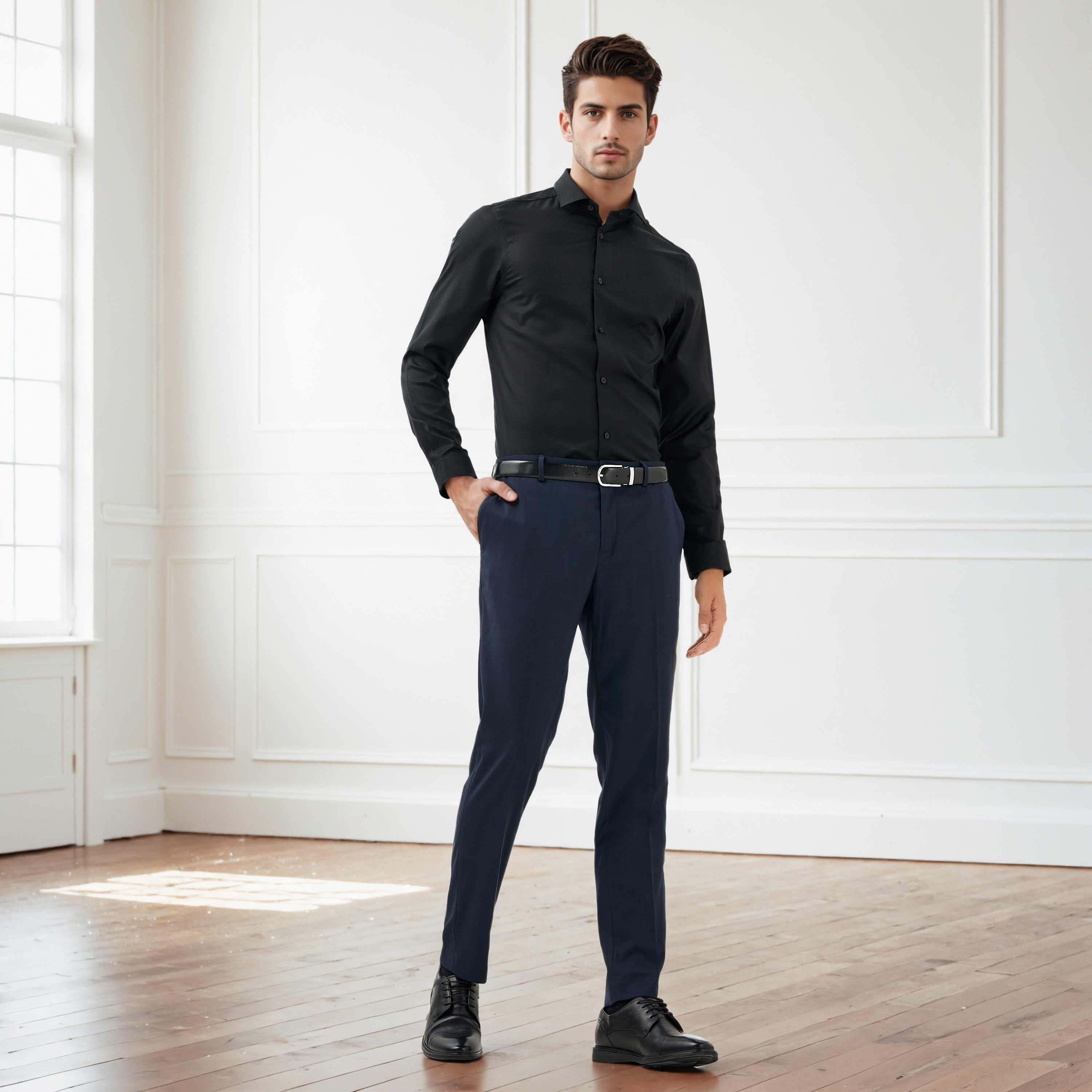 Regular Fit Dobby Shirt with Collar-men-clothing-shirts-image-2