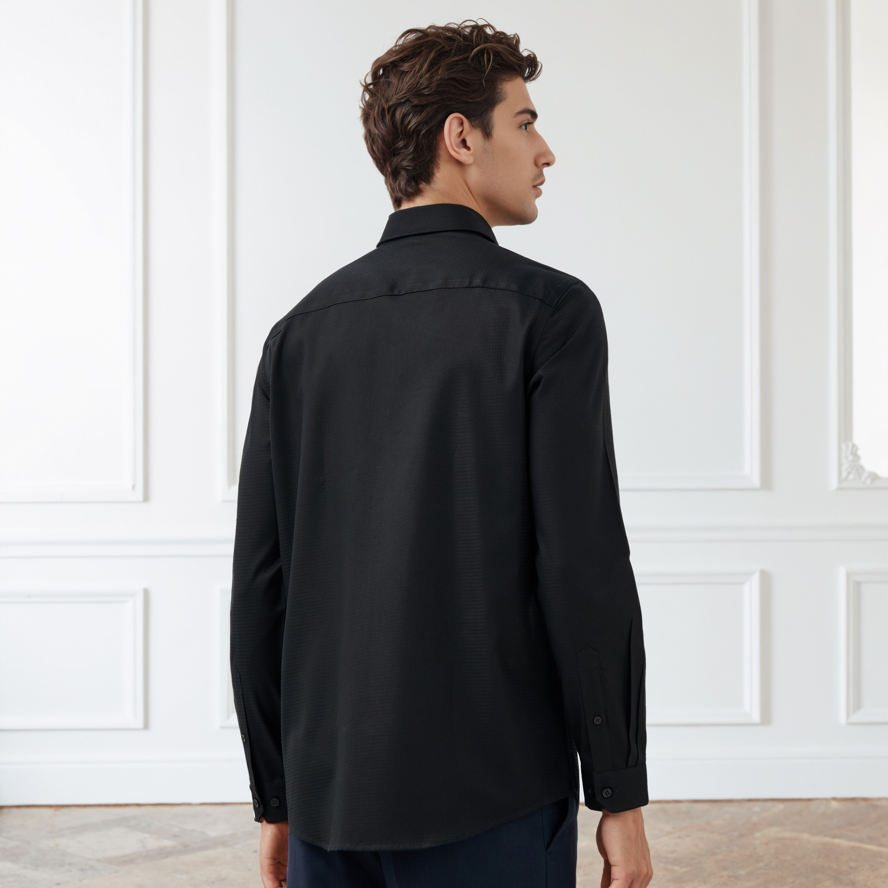 Regular Fit Dobby Shirt with Collar-men-clothing-shirts-image-3