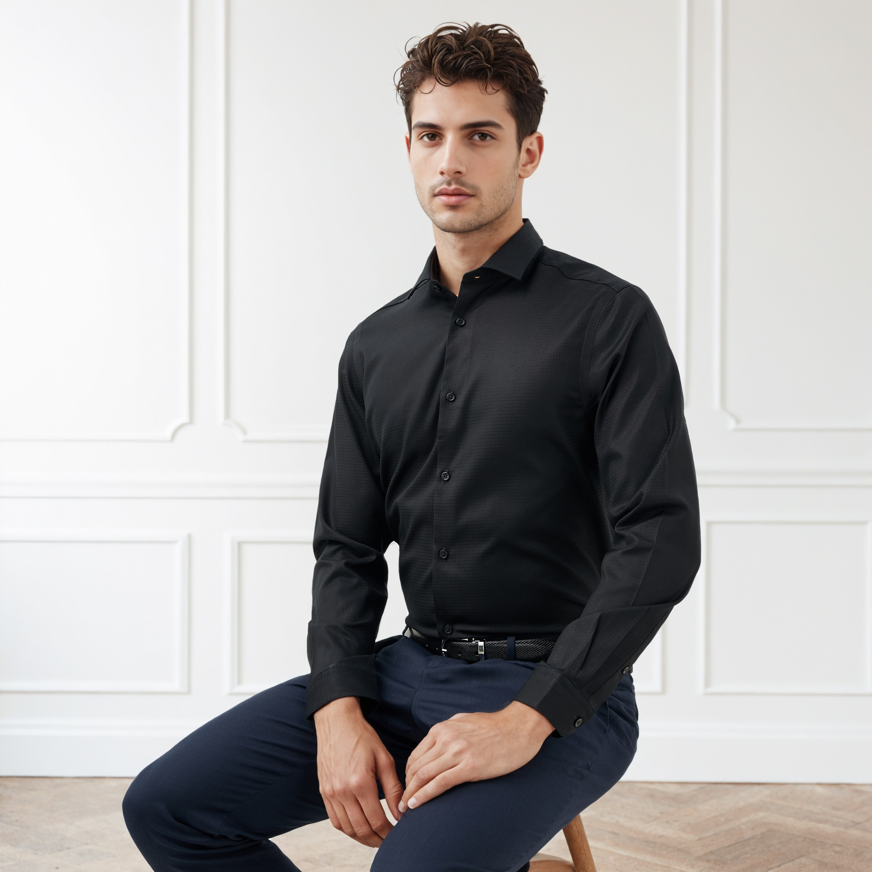 Regular Fit Dobby Shirt with Collar-men-clothing-shirts-image-6