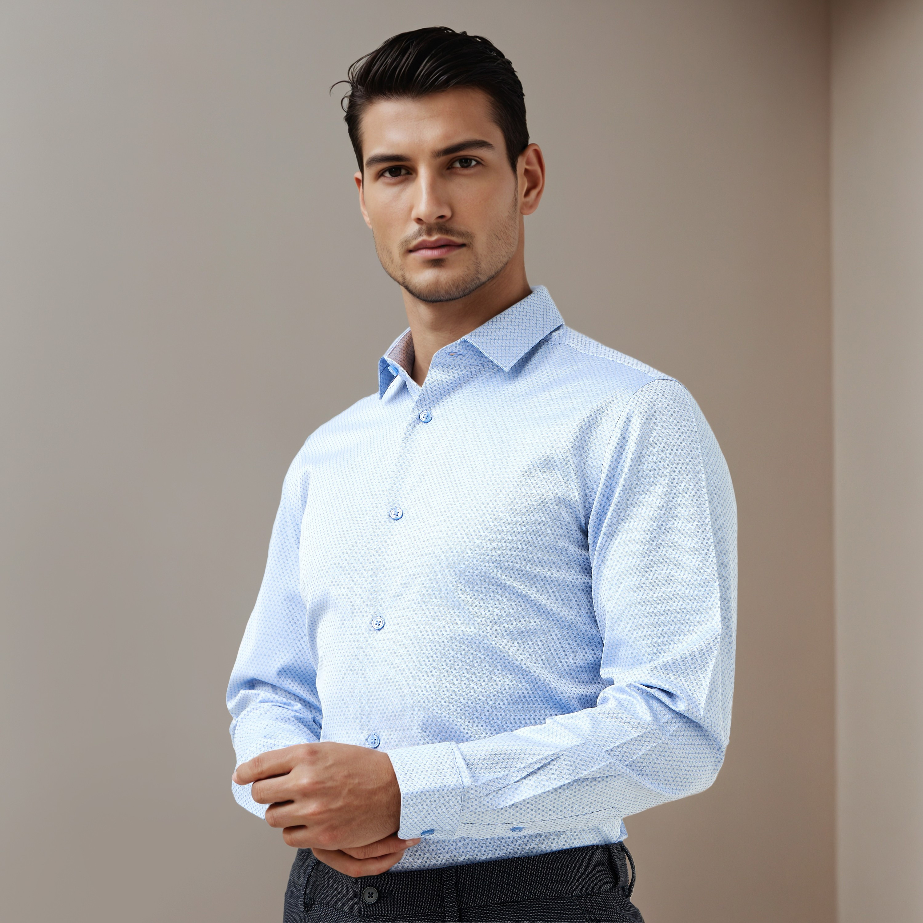 Regular Fit Dobby Shirt with Collar-men-clothing-shirts-image-1