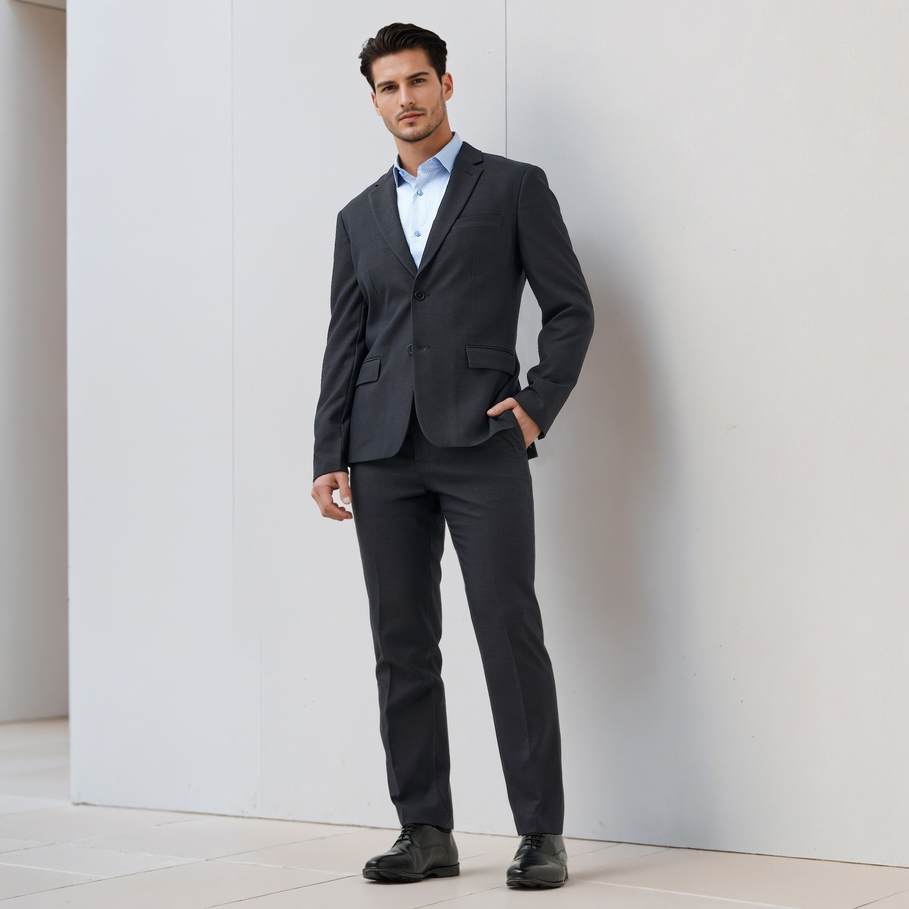 Regular Fit Dobby Shirt with Collar-men-clothing-shirts-image-2
