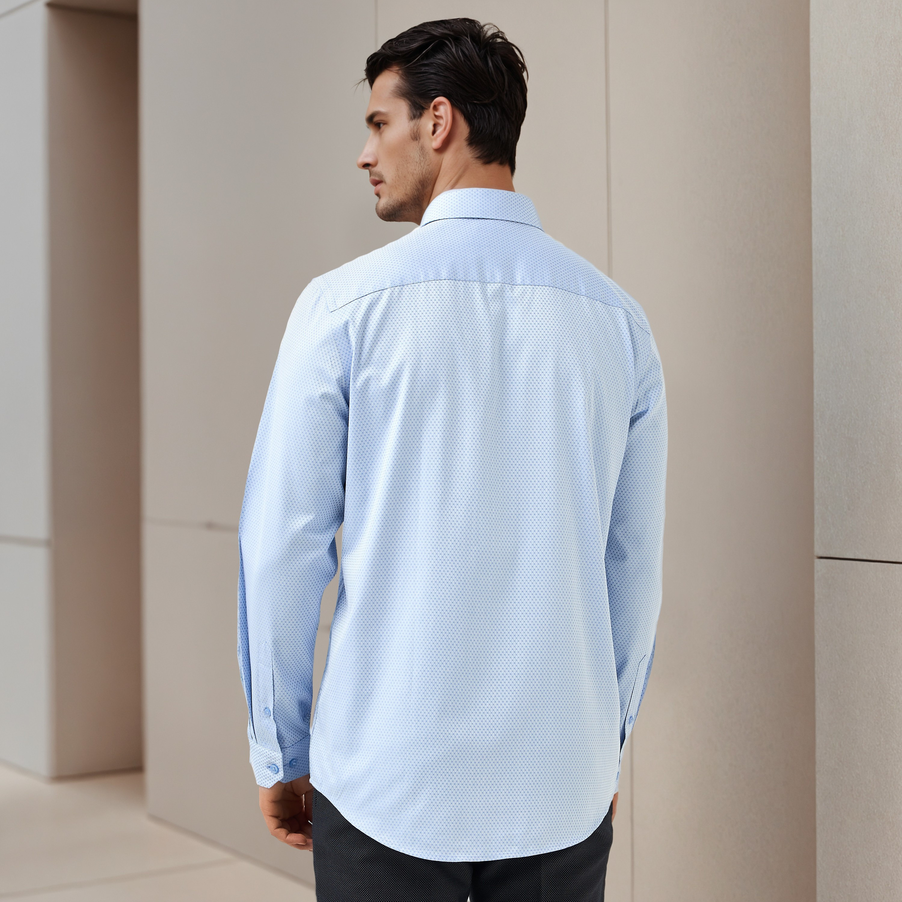 Regular Fit Dobby Shirt with Collar-men-clothing-shirts-image-3