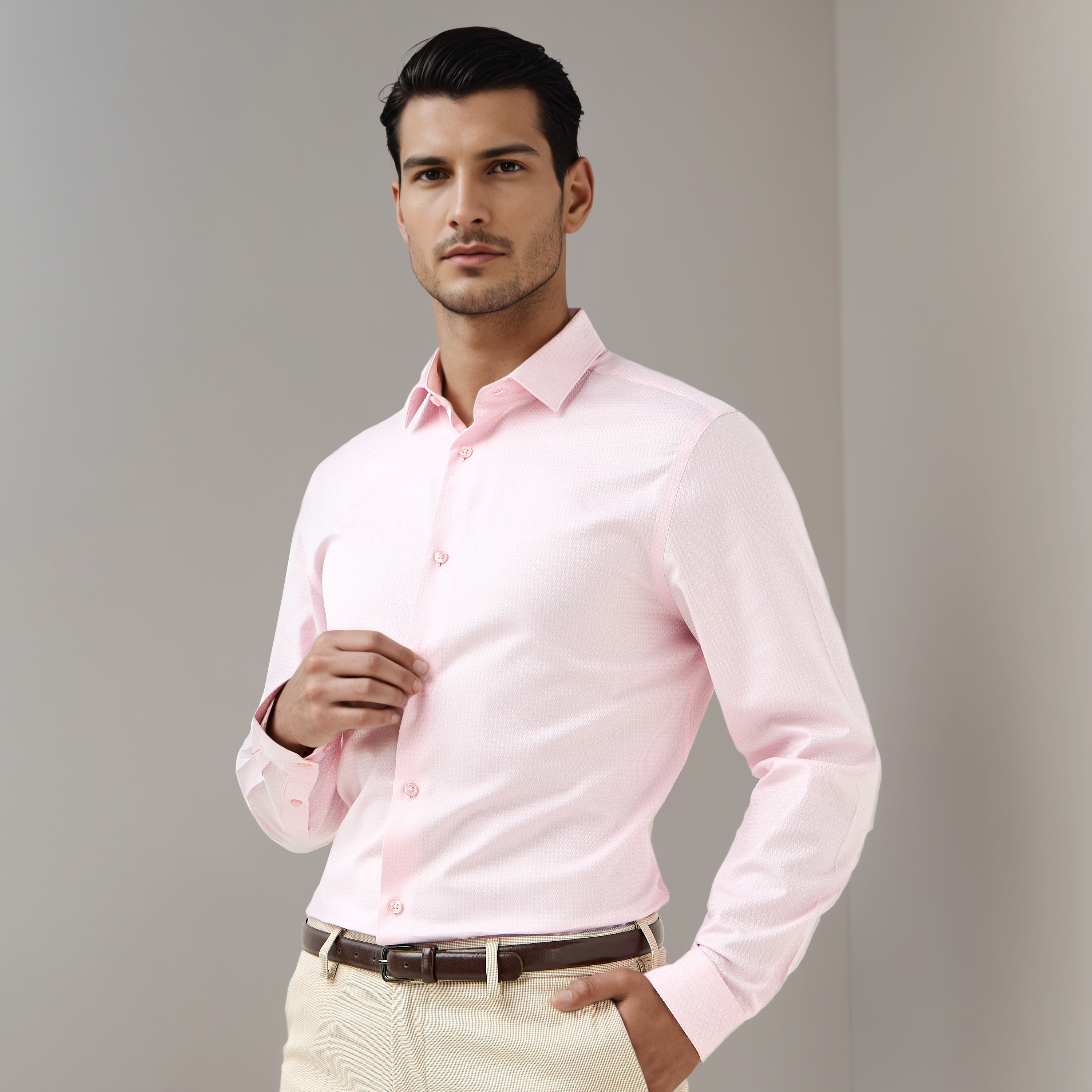 قميص دوبي بقصة عادية وياقة-men-clothing-shirts-image-1