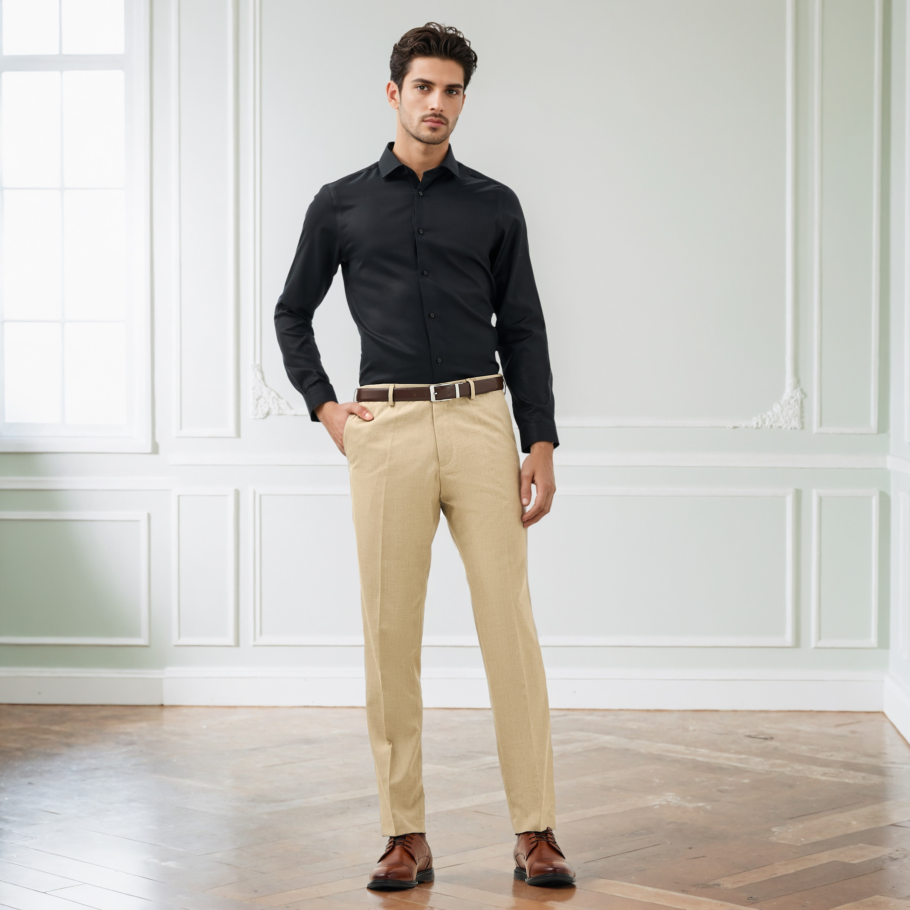 Slim Fit Dobby Shirt with Collar-men-clothing-shirts-image-2