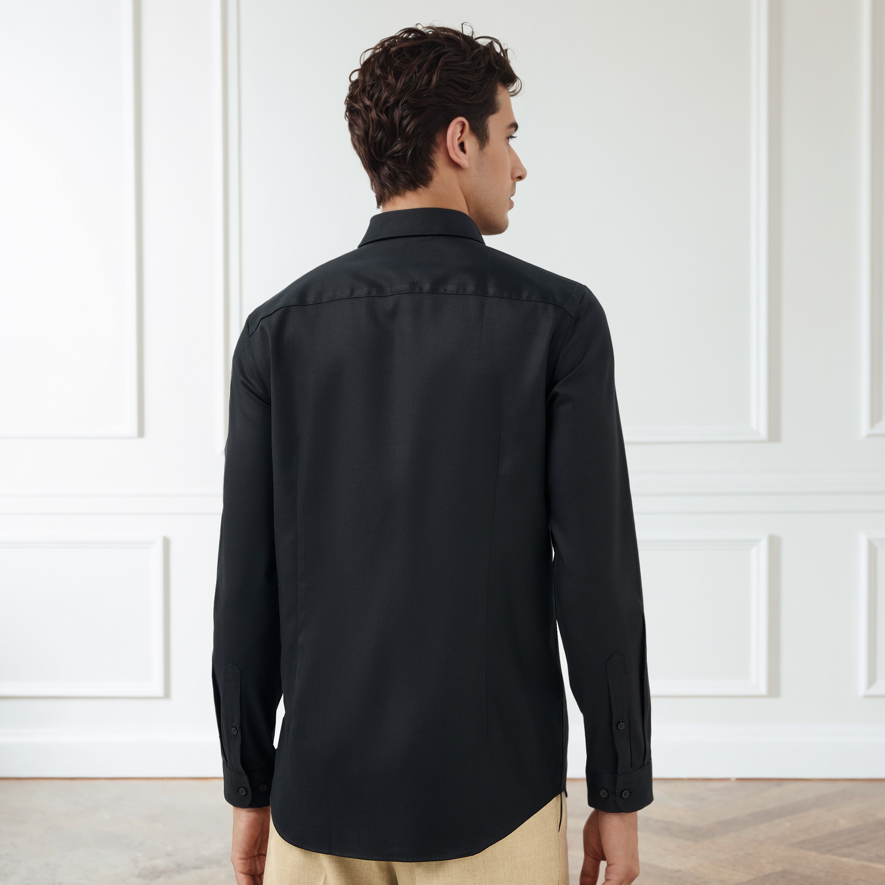Slim Fit Dobby Shirt with Collar-men-clothing-shirts-image-3