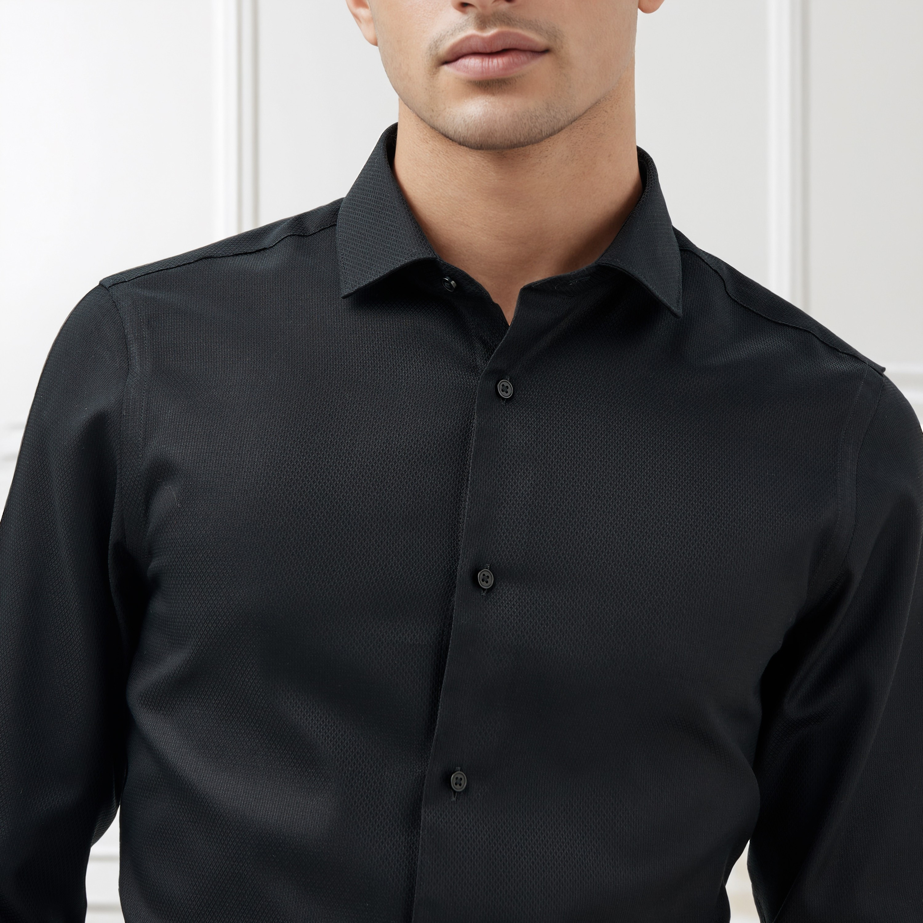 Slim Fit Dobby Shirt with Collar-men-clothing-shirts-image-5