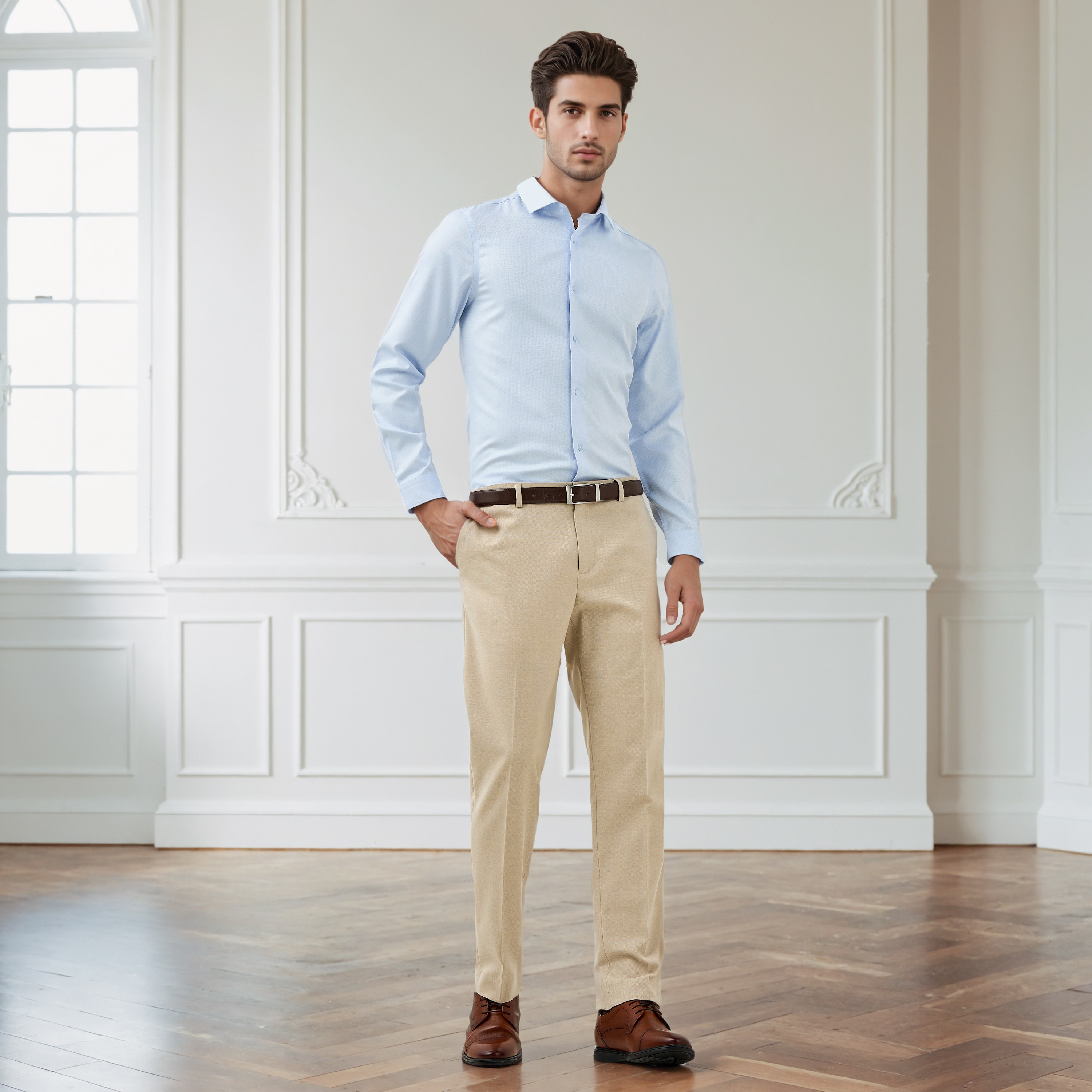 قميص دوبي بقصة ضيقة وياقة-men-clothing-shirts-image-2