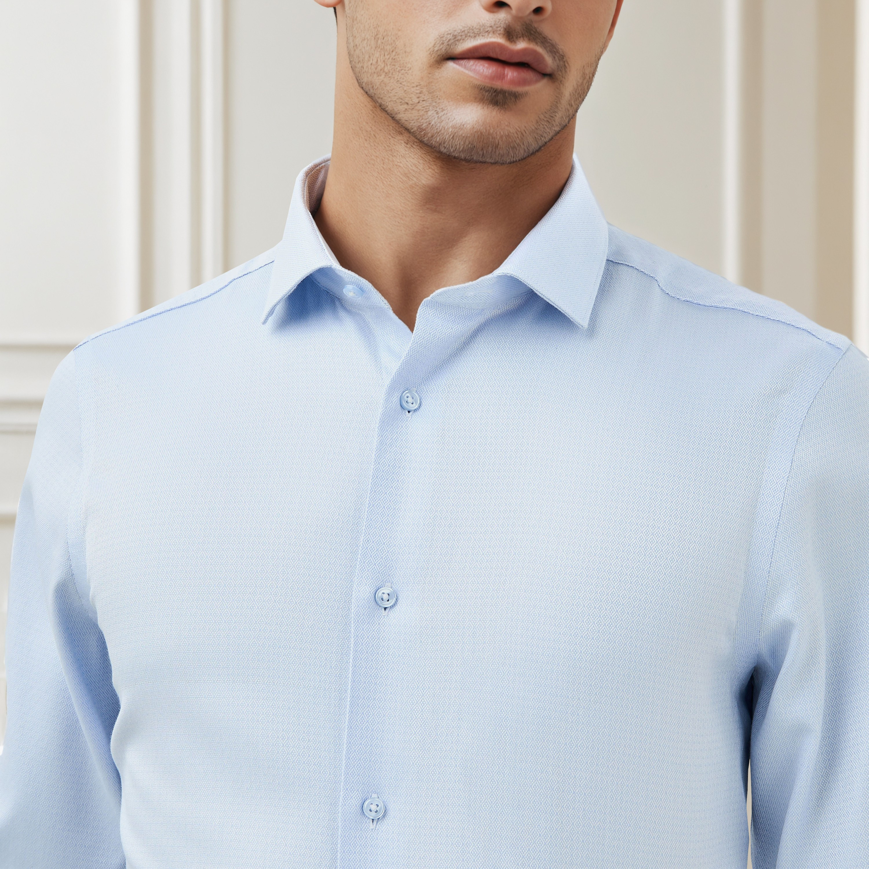 قميص دوبي بقصة ضيقة وياقة-men-clothing-shirts-image-5