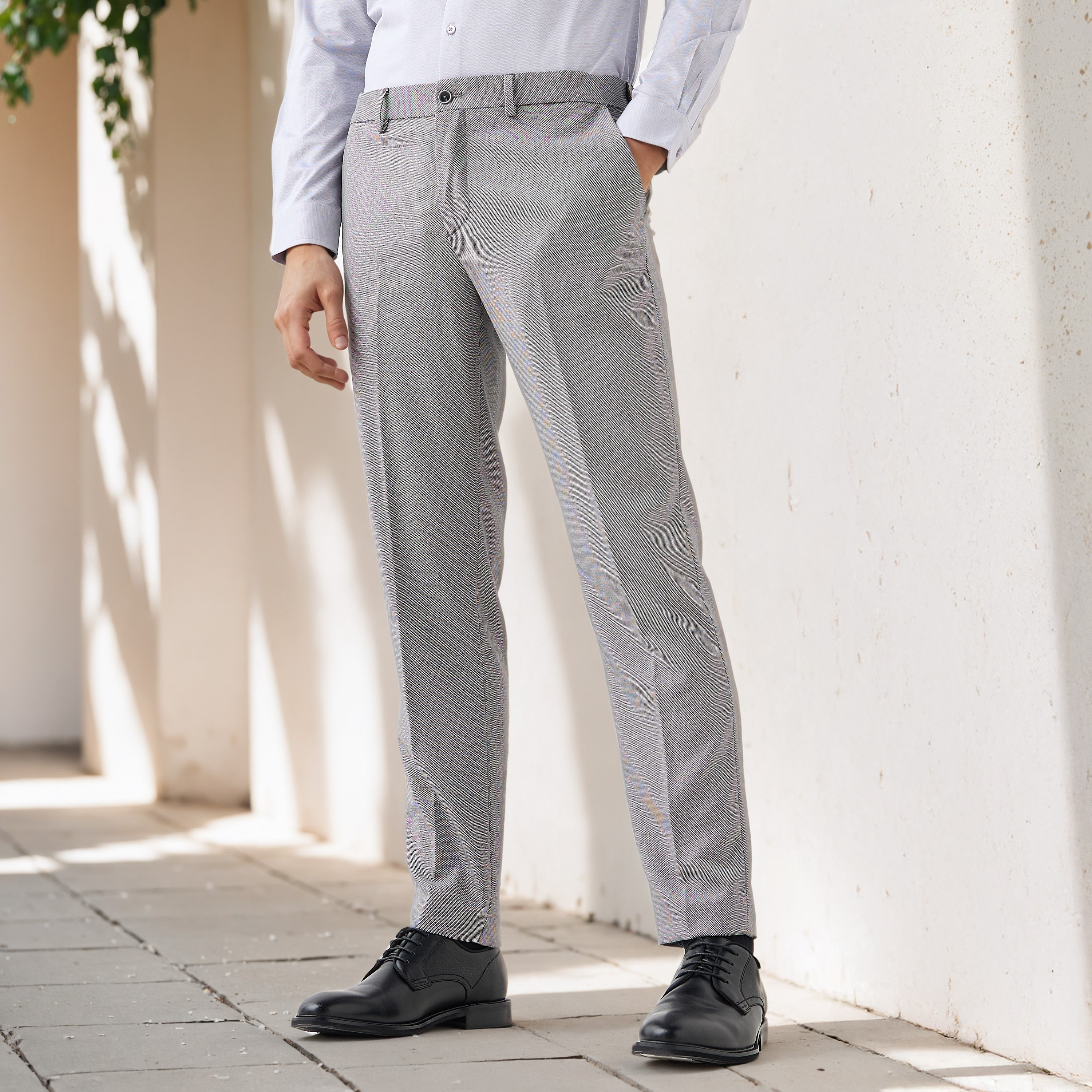 Slim Fit Dobby Flexi Waist Trousers-men-clothing-bottoms-trousersandchinos-trousers-image-1