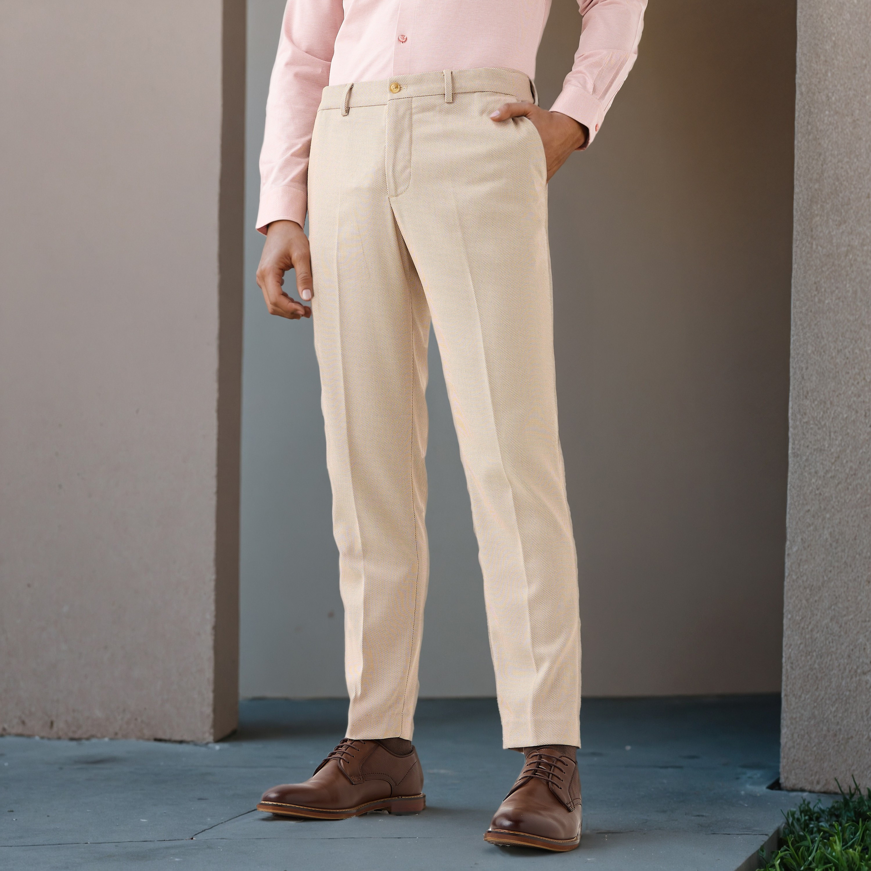 Slim Fit Dobby Flexi Waist Trousers-men-clothing-bottoms-trousersandchinos-trousers-image-1