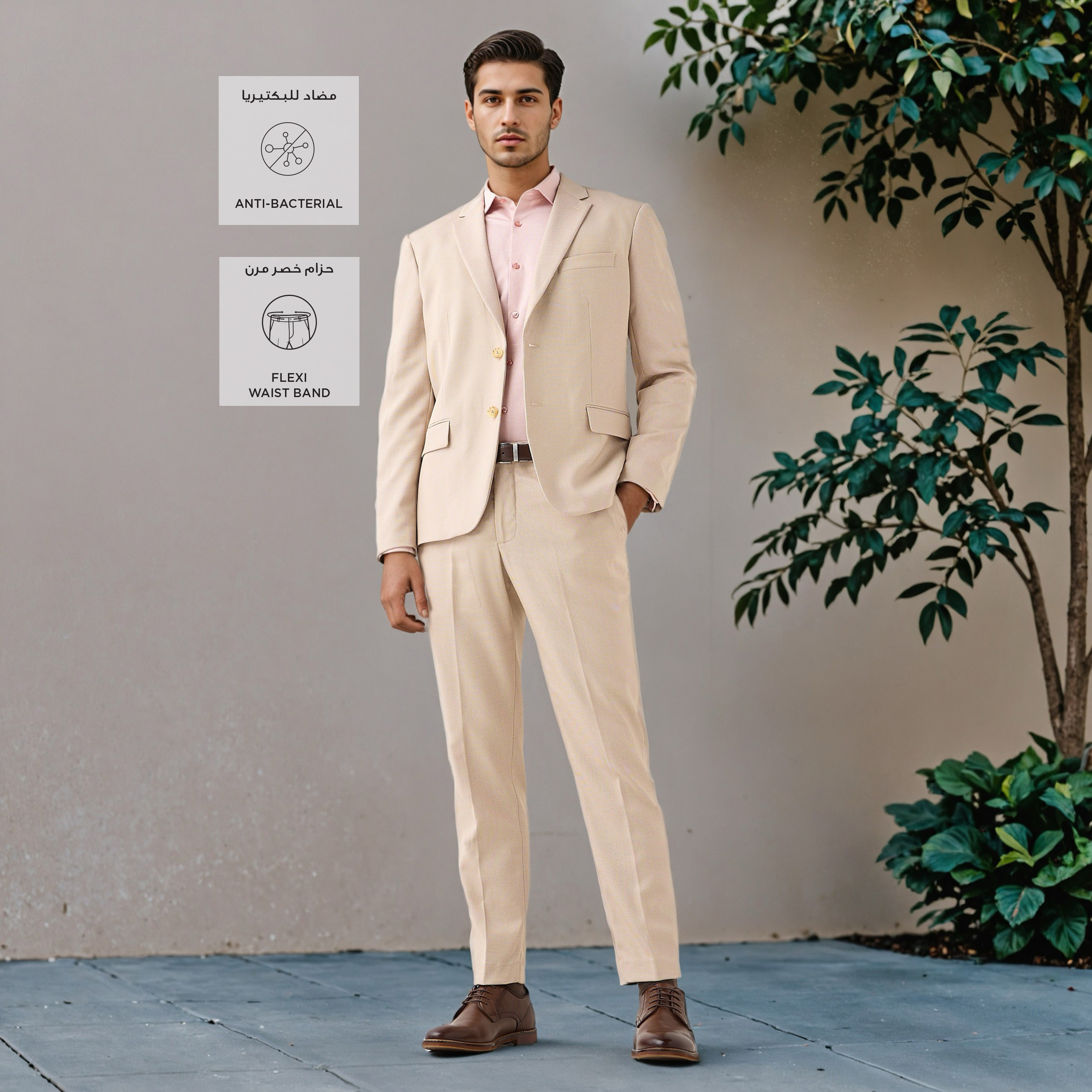 Slim Fit Dobby Flexi Waist Trousers-men-clothing-bottoms-trousersandchinos-trousers-image-2