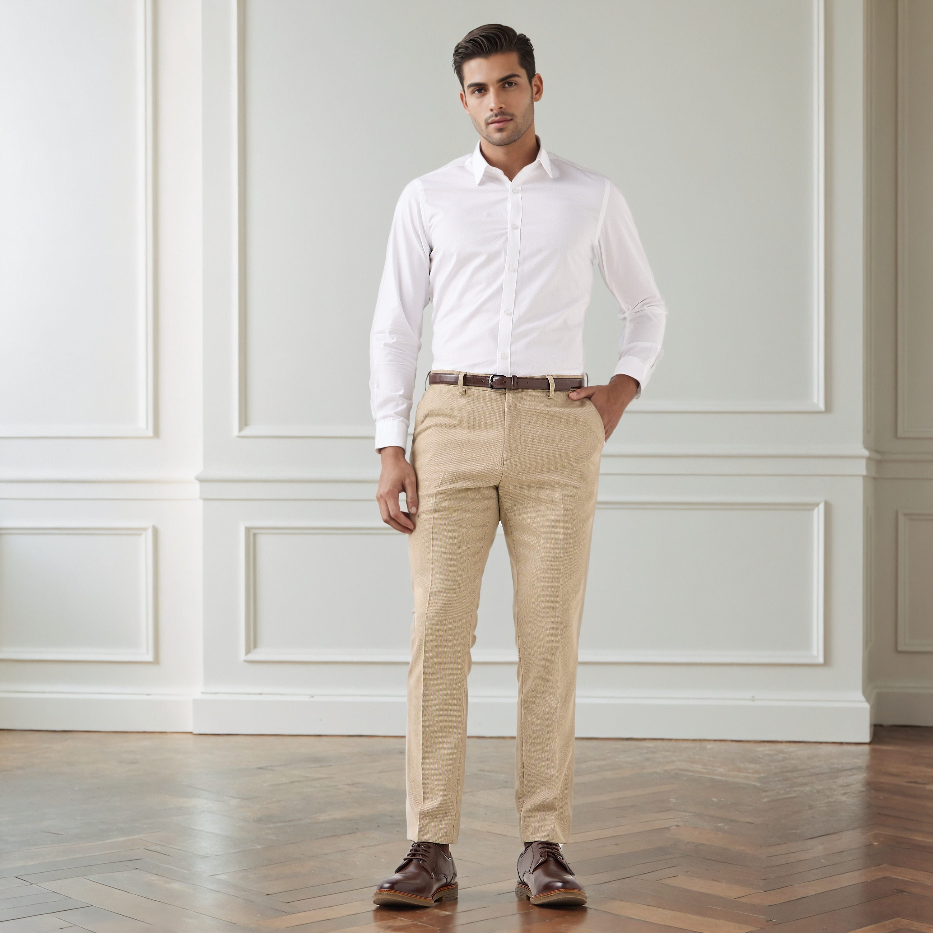 Men Slim Fit Flexi Waist Belted Formal Trousers-men-clothing-bottoms-trousersandchinos-trousers-image-2