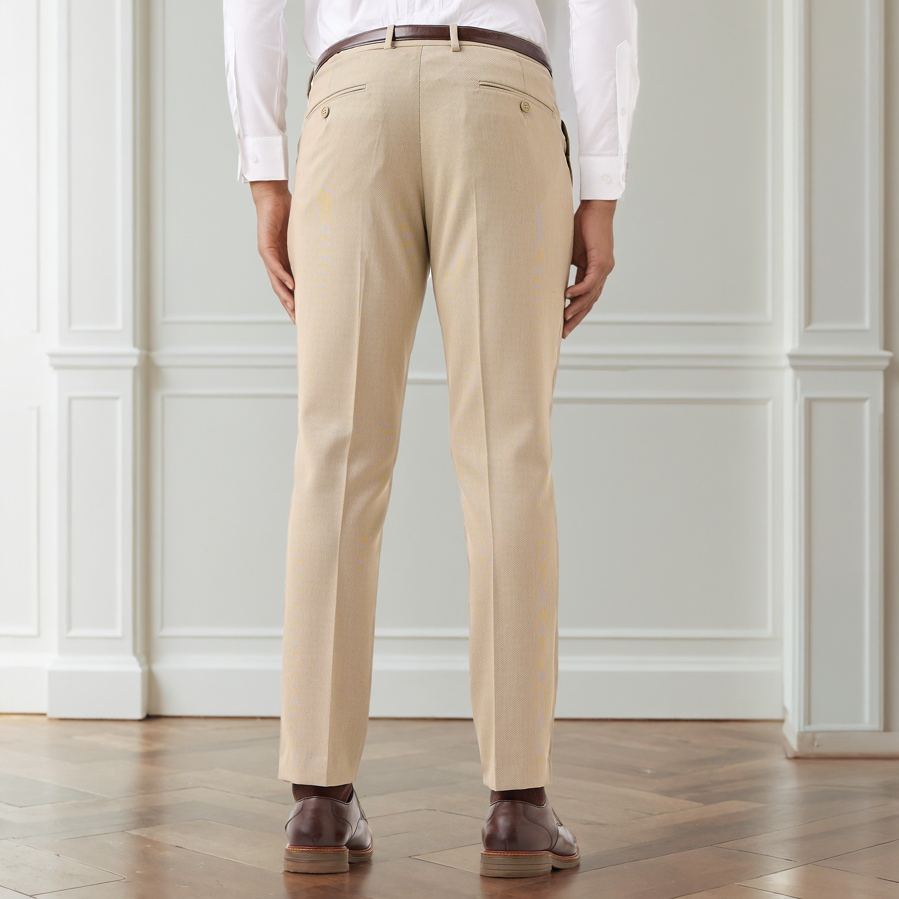 Men Slim Fit Flexi Waist Belted Formal Trousers-men-clothing-bottoms-trousersandchinos-trousers-image-3