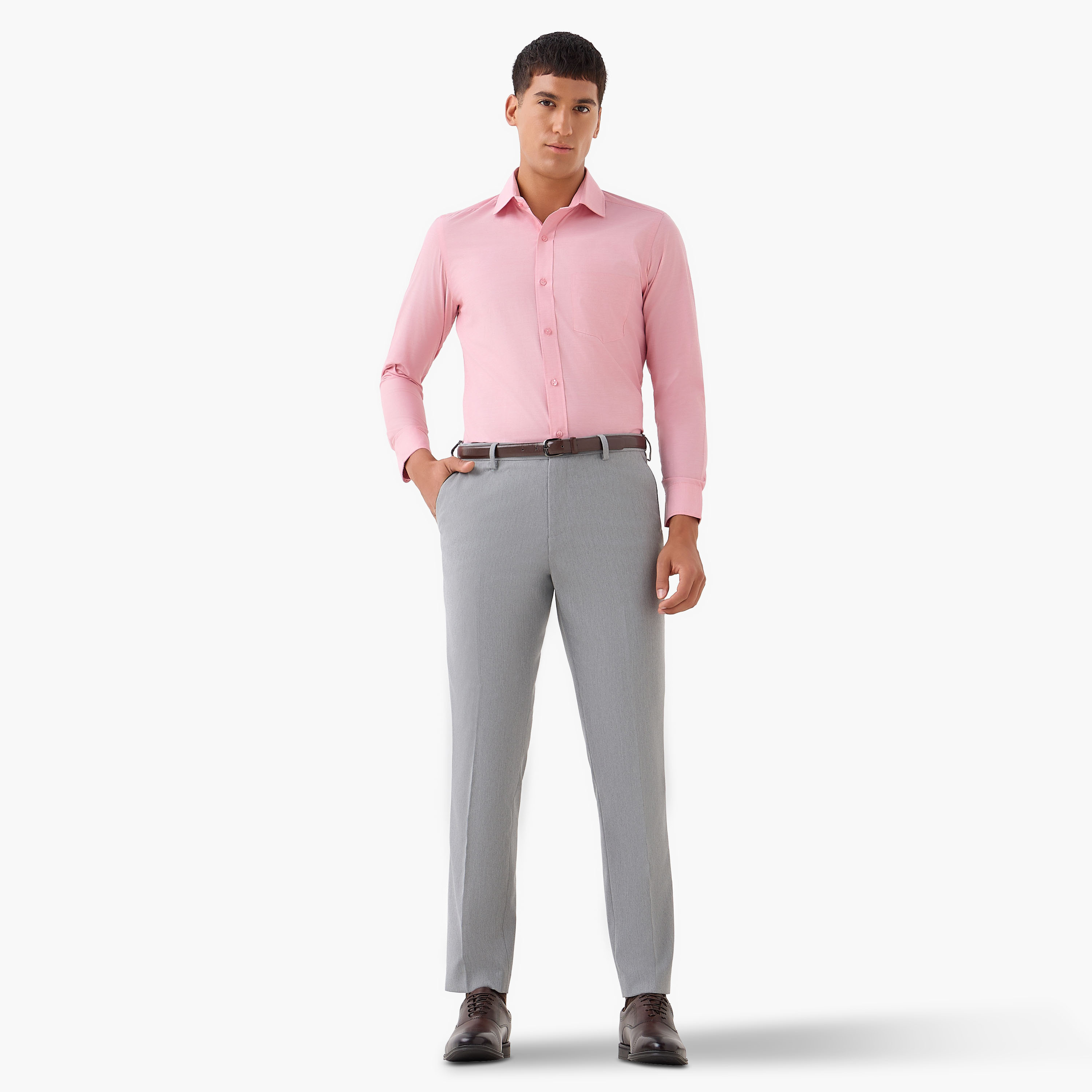 Men Slim Fit Flexi Waist Belted Formal Trousers-men-clothing-bottoms-trousersandchinos-trousers-image-2