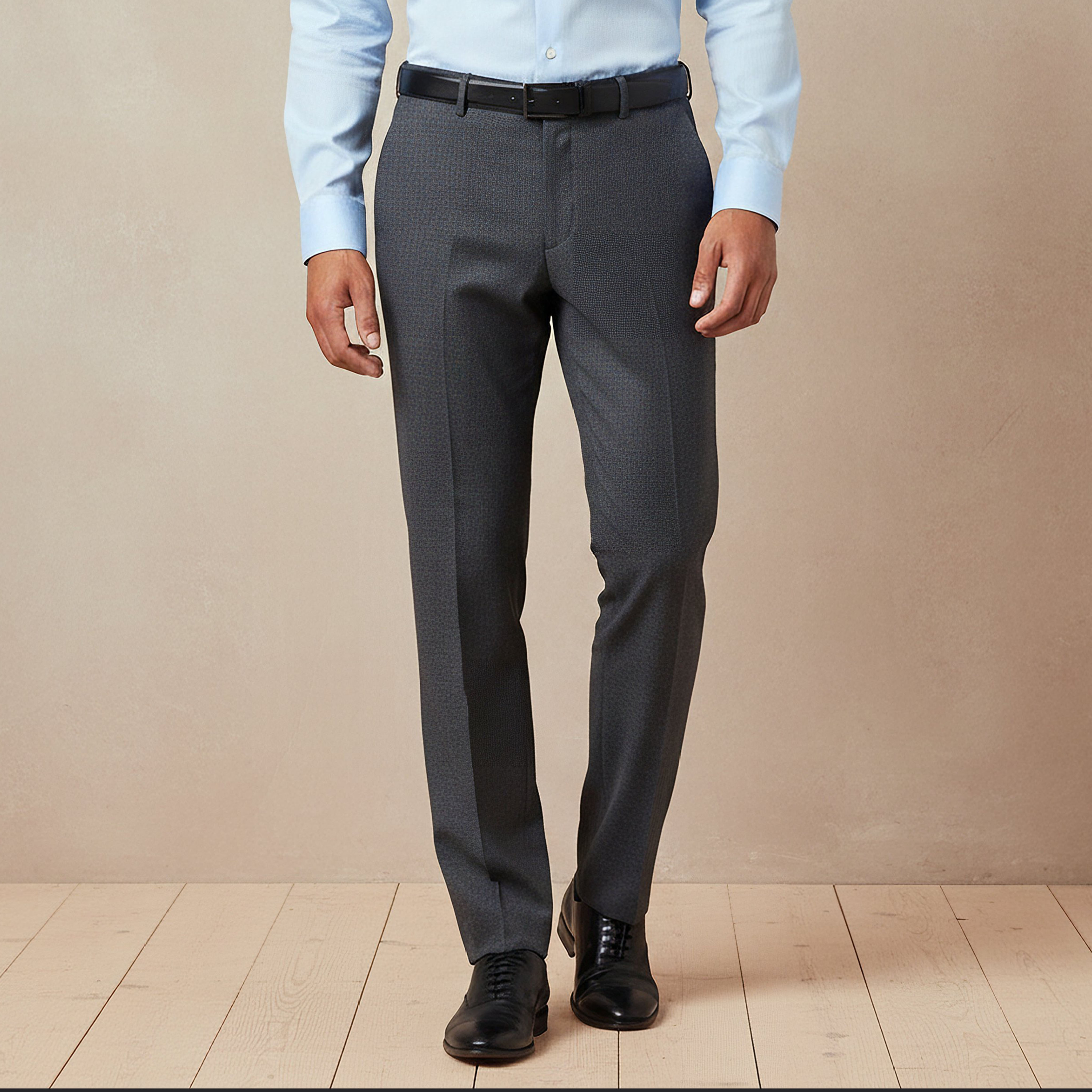 Men Slim Fit Flexi Waist Belted Formal Trousers-men-clothing-bottoms-trousersandchinos-trousers-image-1