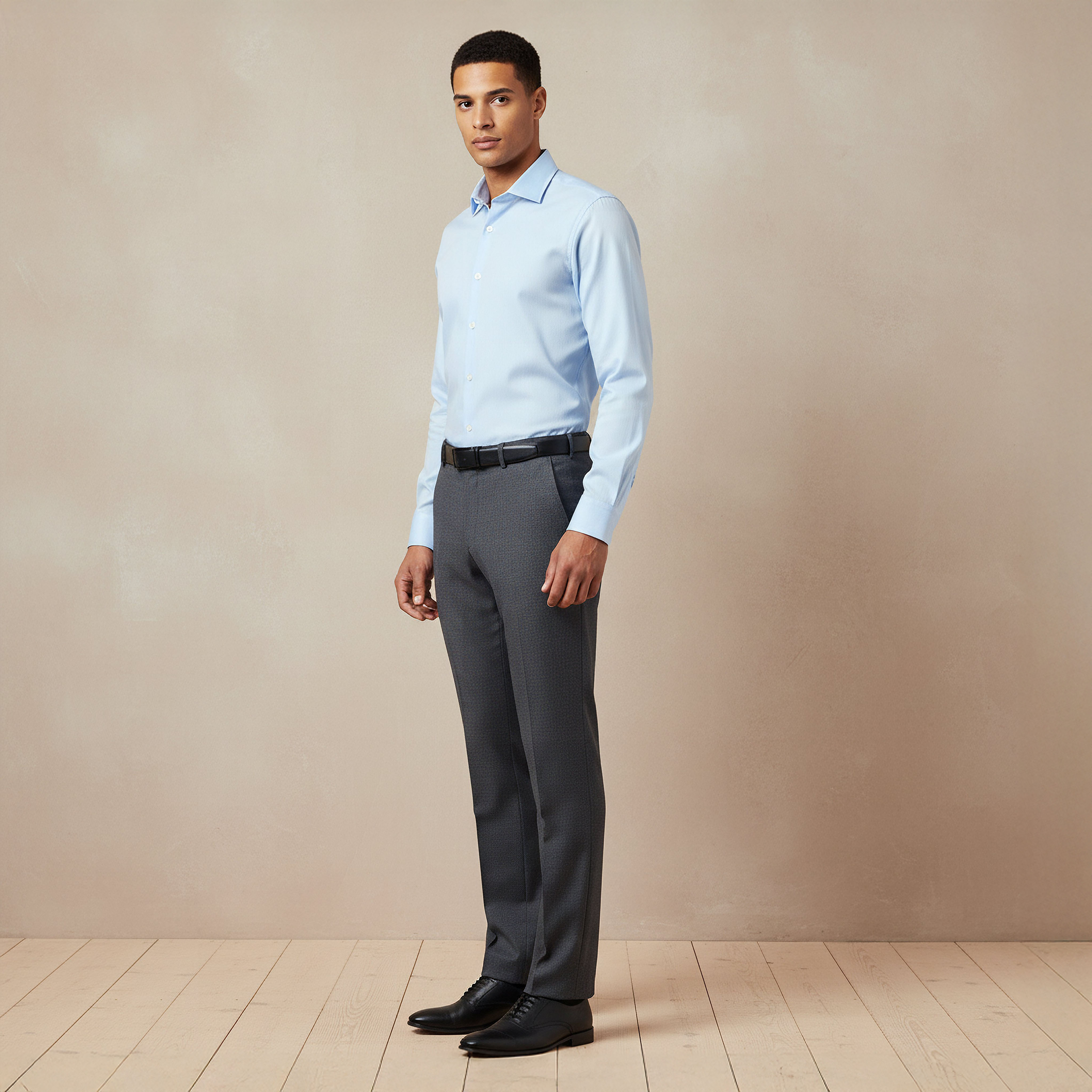 Men Slim Fit Flexi Waist Belted Formal Trousers-men-clothing-bottoms-trousersandchinos-trousers-image-2