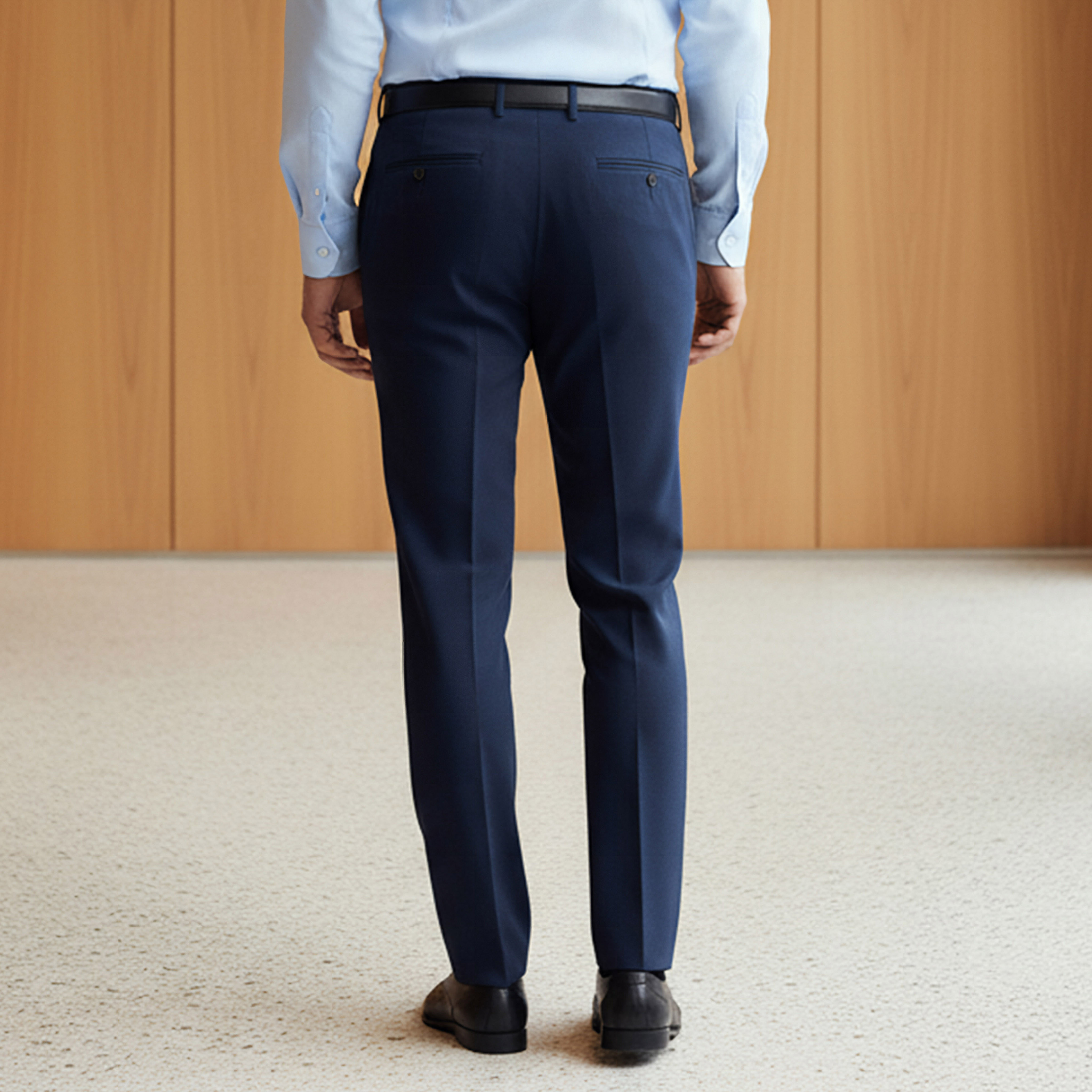 Men Slim Fit Flexi Waist Belted Formal Trousers-men-clothing-bottoms-trousersandchinos-trousers-image-3