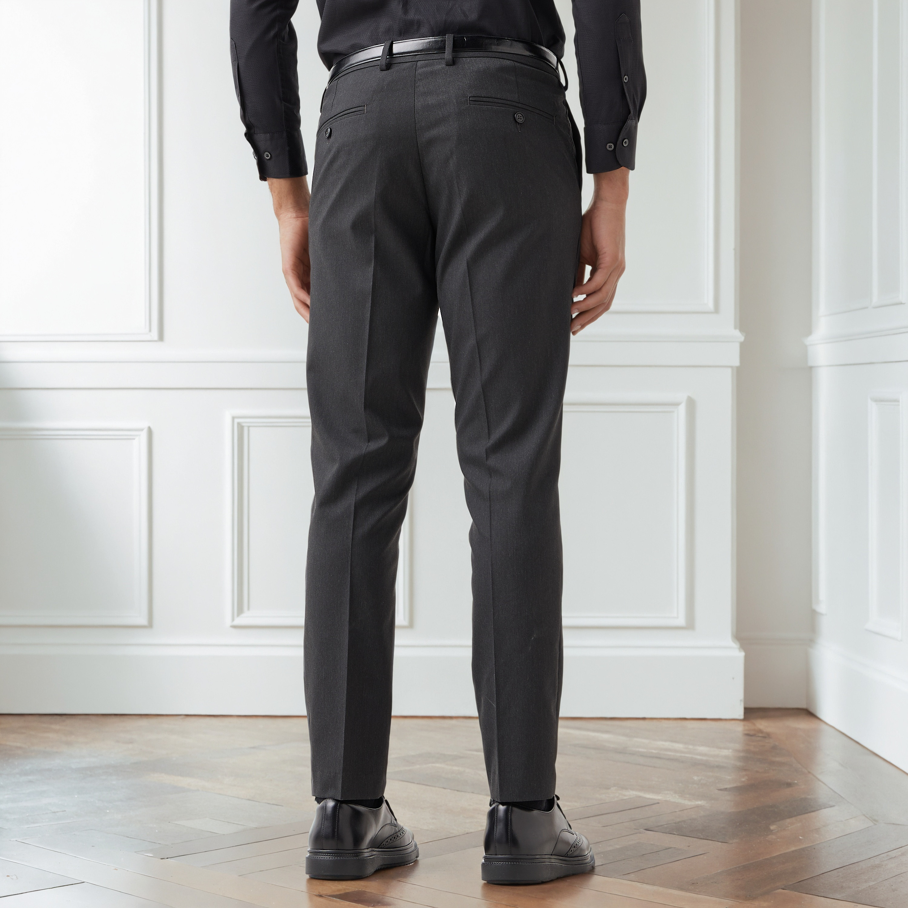 Men Slim Fit Flexi Waist Belted Formal Trousers-men-clothing-bottoms-trousersandchinos-trousers-image-3