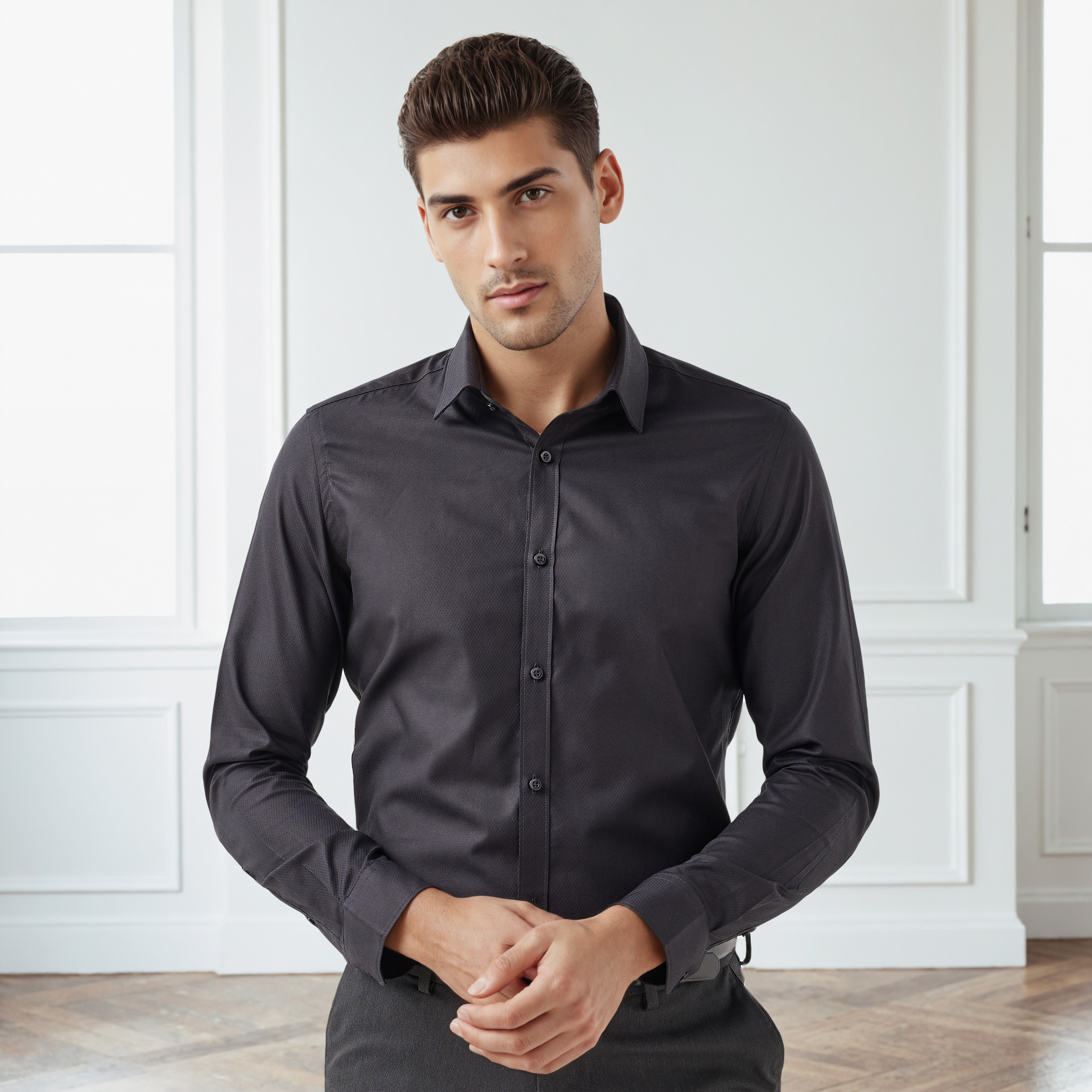 Men Regular Fit Collared Textured Long Sleeves Shirt-men-clothing-shirts-image-1