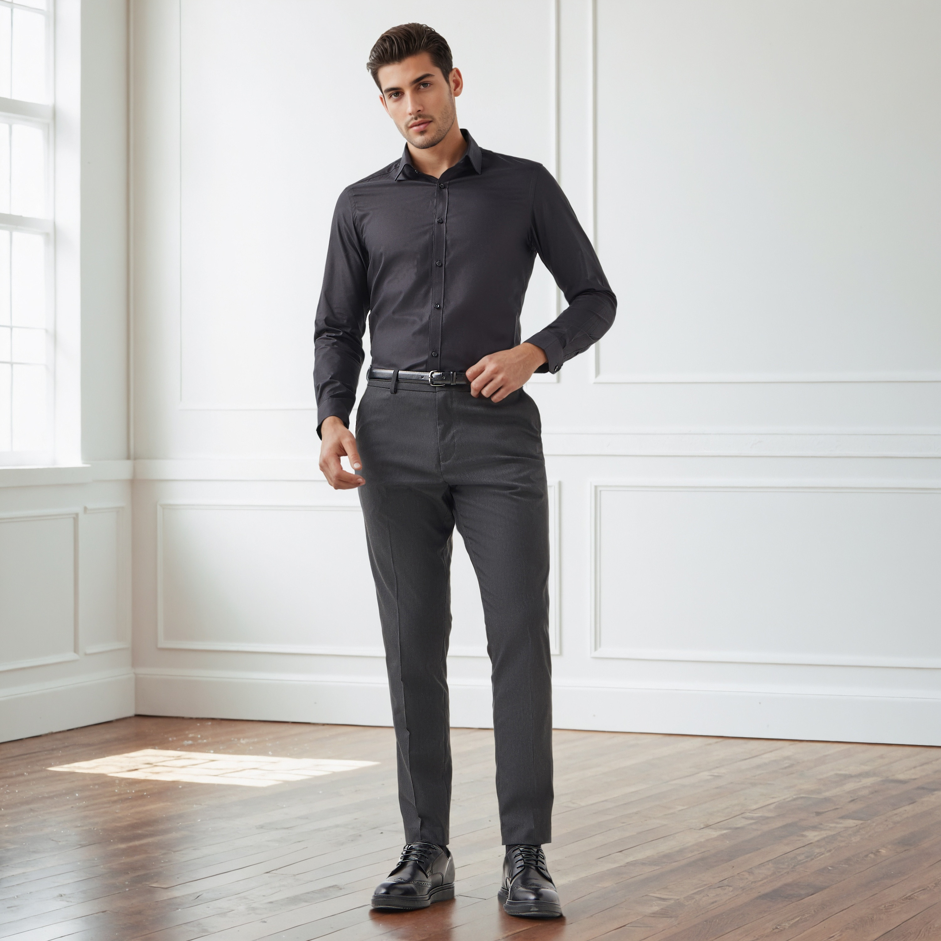 Men Regular Fit Collared Textured Long Sleeves Shirt-men-clothing-shirts-image-2