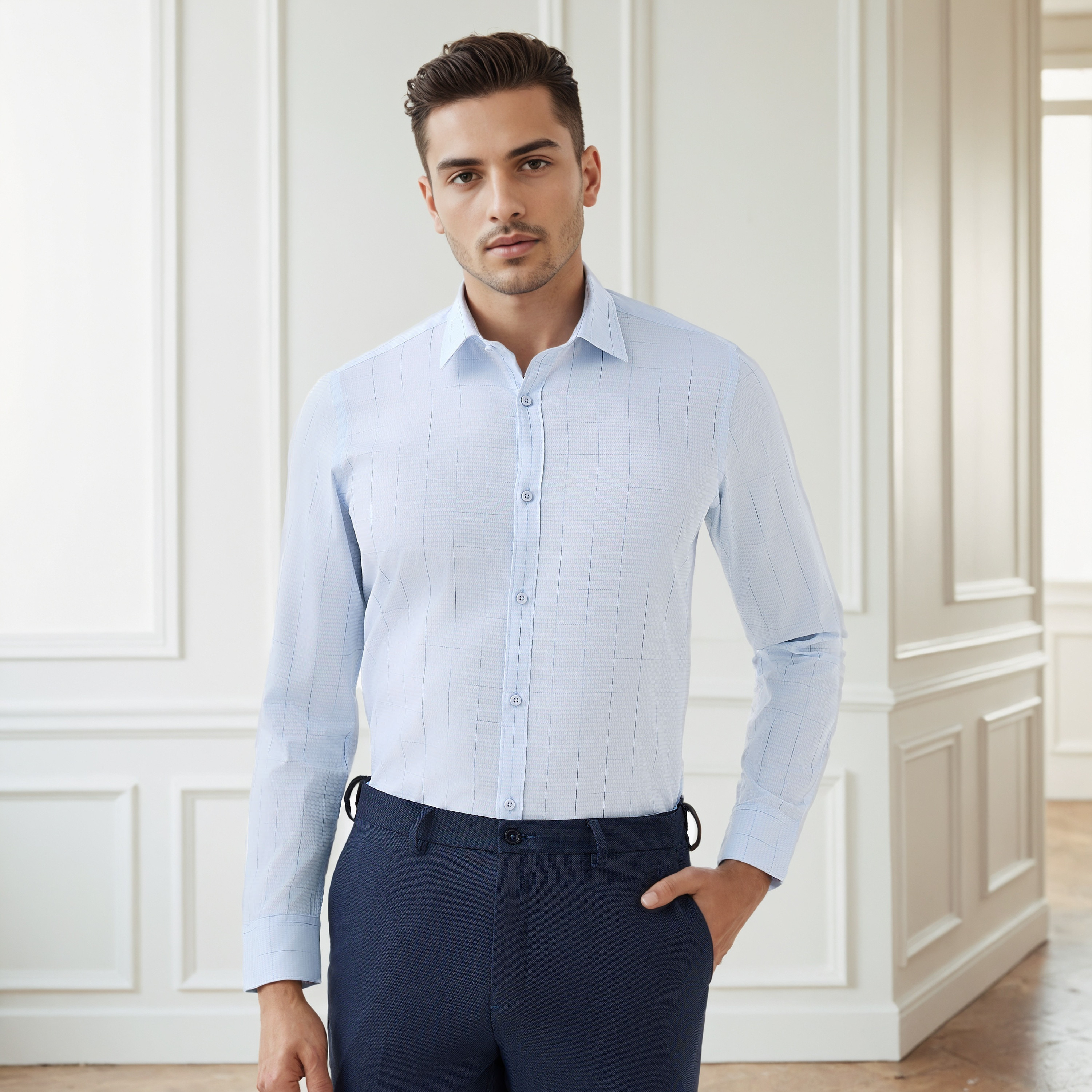 Men Regular Fit Collared Textured Long Sleeves Shirt-men-clothing-shirts-image-1