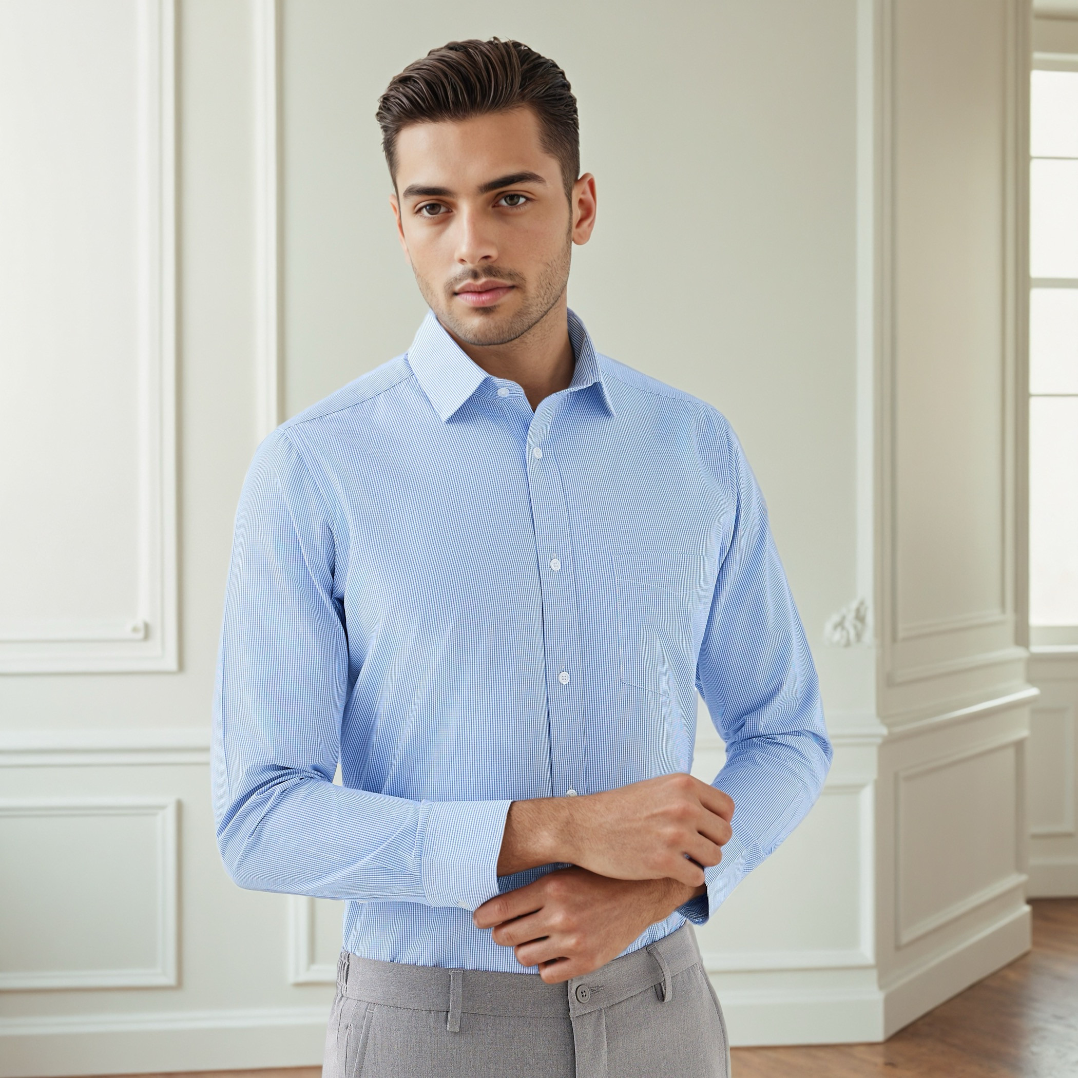 Men Regular Fit Collared Checked Long Sleeves Shirt-men-clothing-shirts-image-1