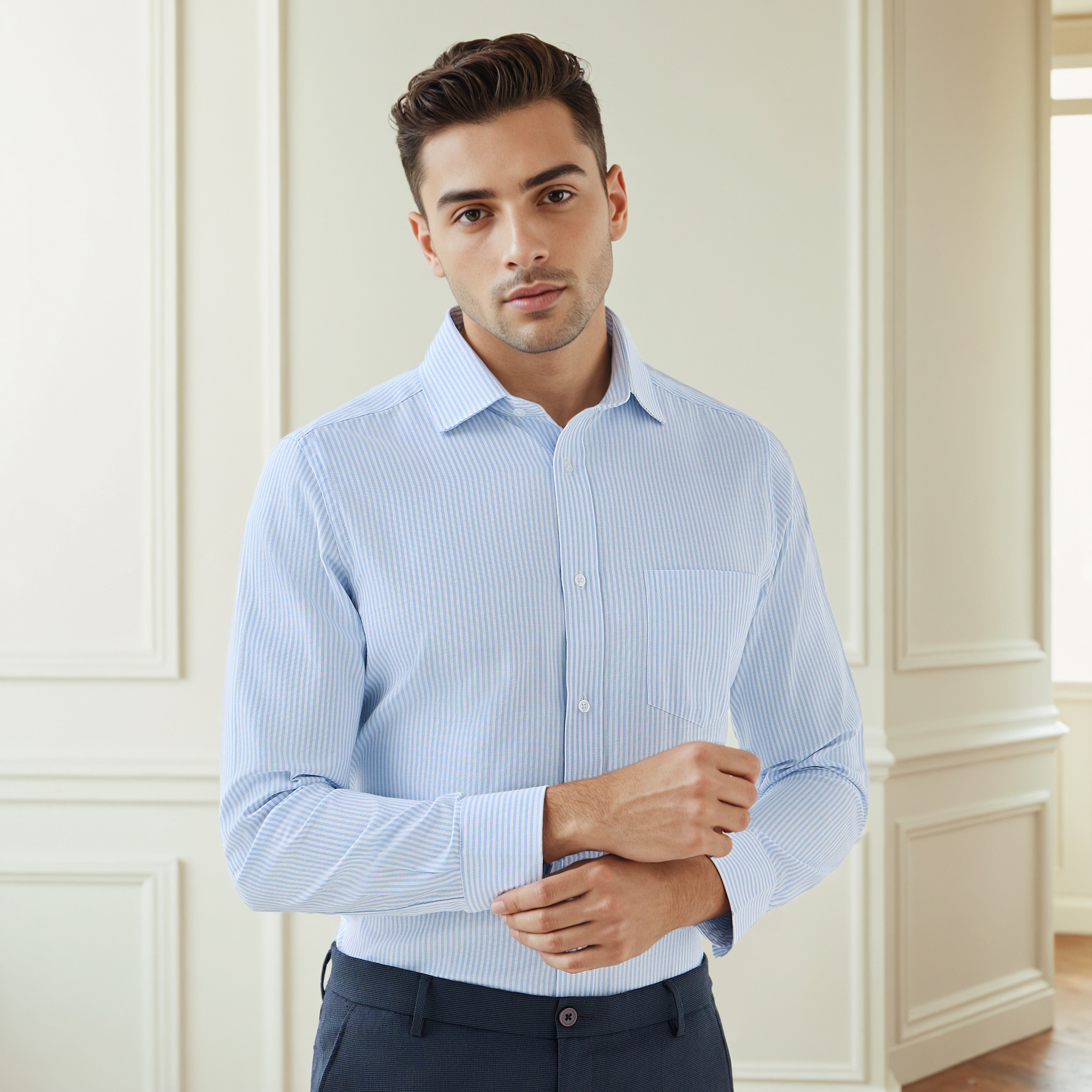 قميص رجالي مخطط بقصة عادية وأكمام طويلة-men-clothing-shirts-image-1