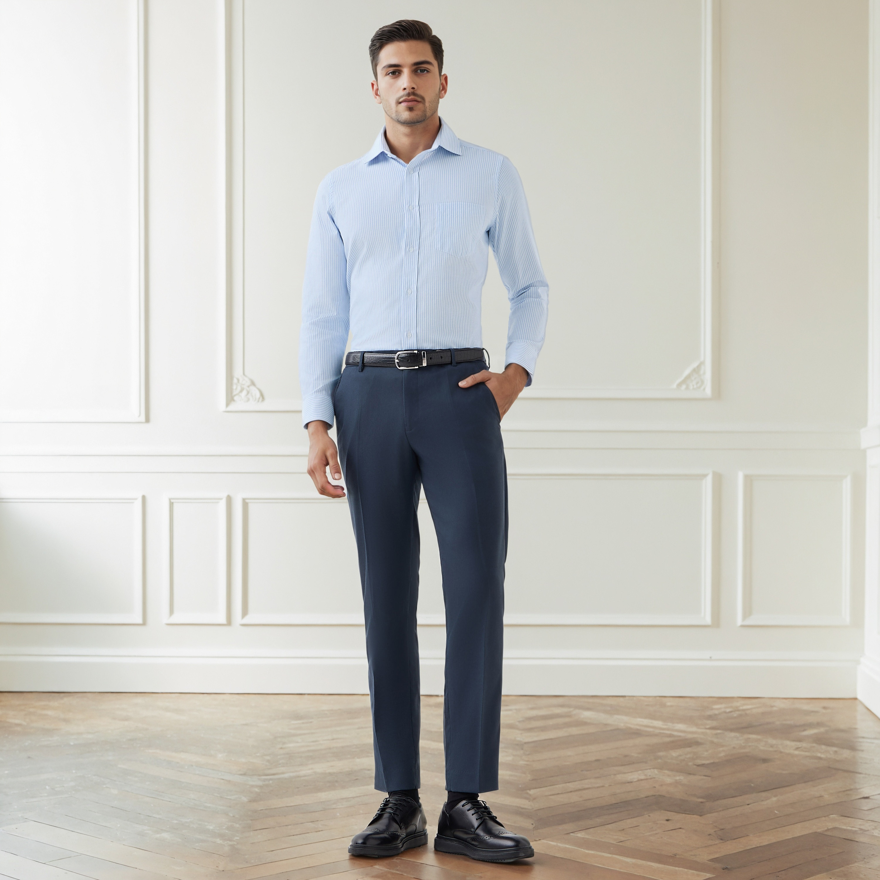 قميص رجالي مخطط بقصة عادية وأكمام طويلة-men-clothing-shirts-image-2