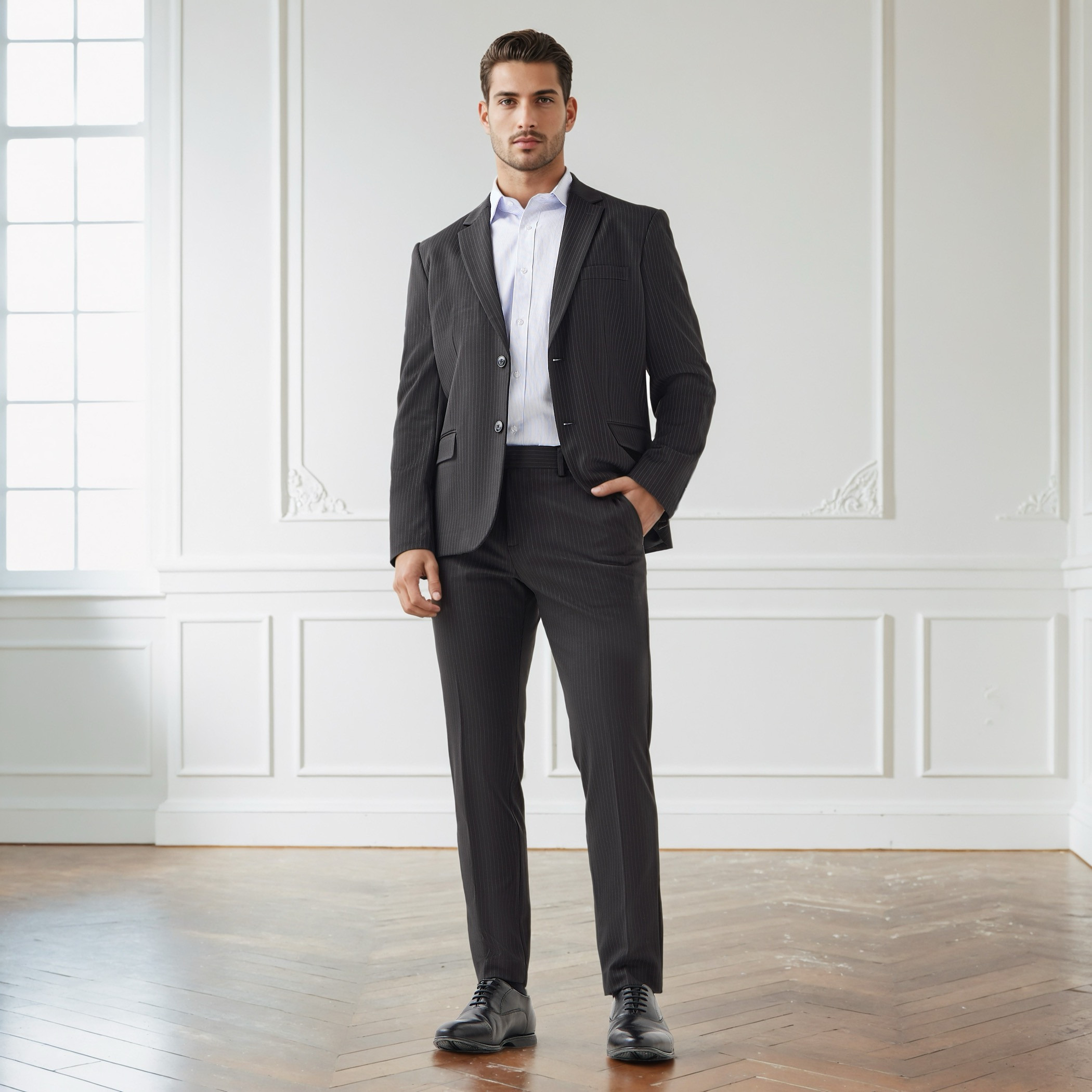 بنطلون رسمي مزيج البوليستر بقصة عادية للرجال-men-clothing-bottoms-trousersandchinos-trousers-image-2