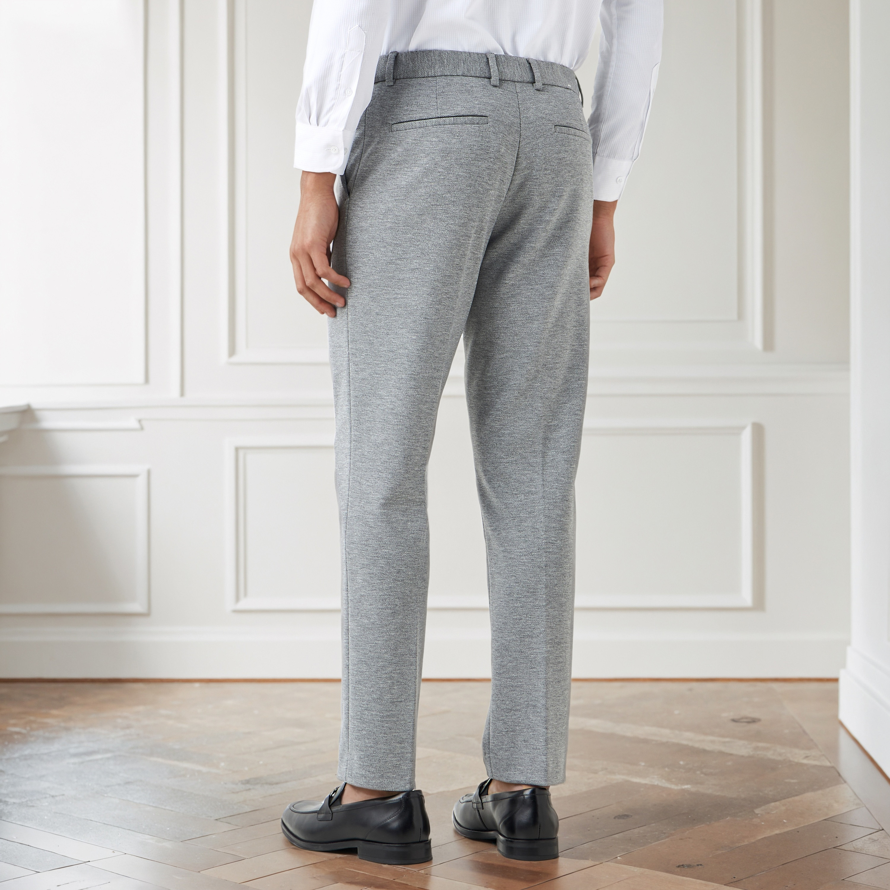 بنطلون رسمي تويل بقصة ضيقة وخصر مرن وملمس بارز-men-clothing-bottoms-trousersandchinos-trousers-image-3