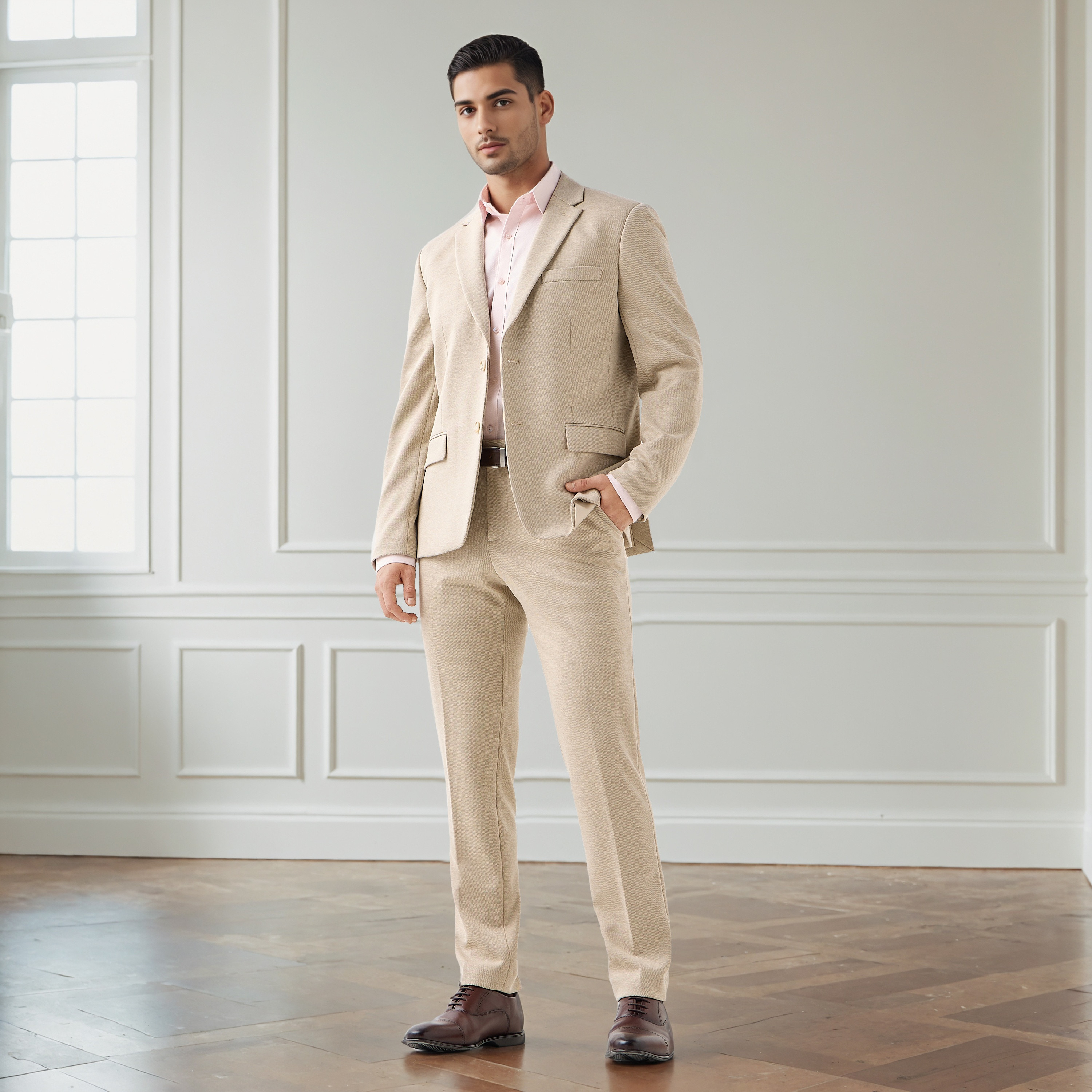 Textured Slim Fit Twill Flexi Waist Formal Trousers-men-clothing-bottoms-trousersandchinos-trousers-image-2