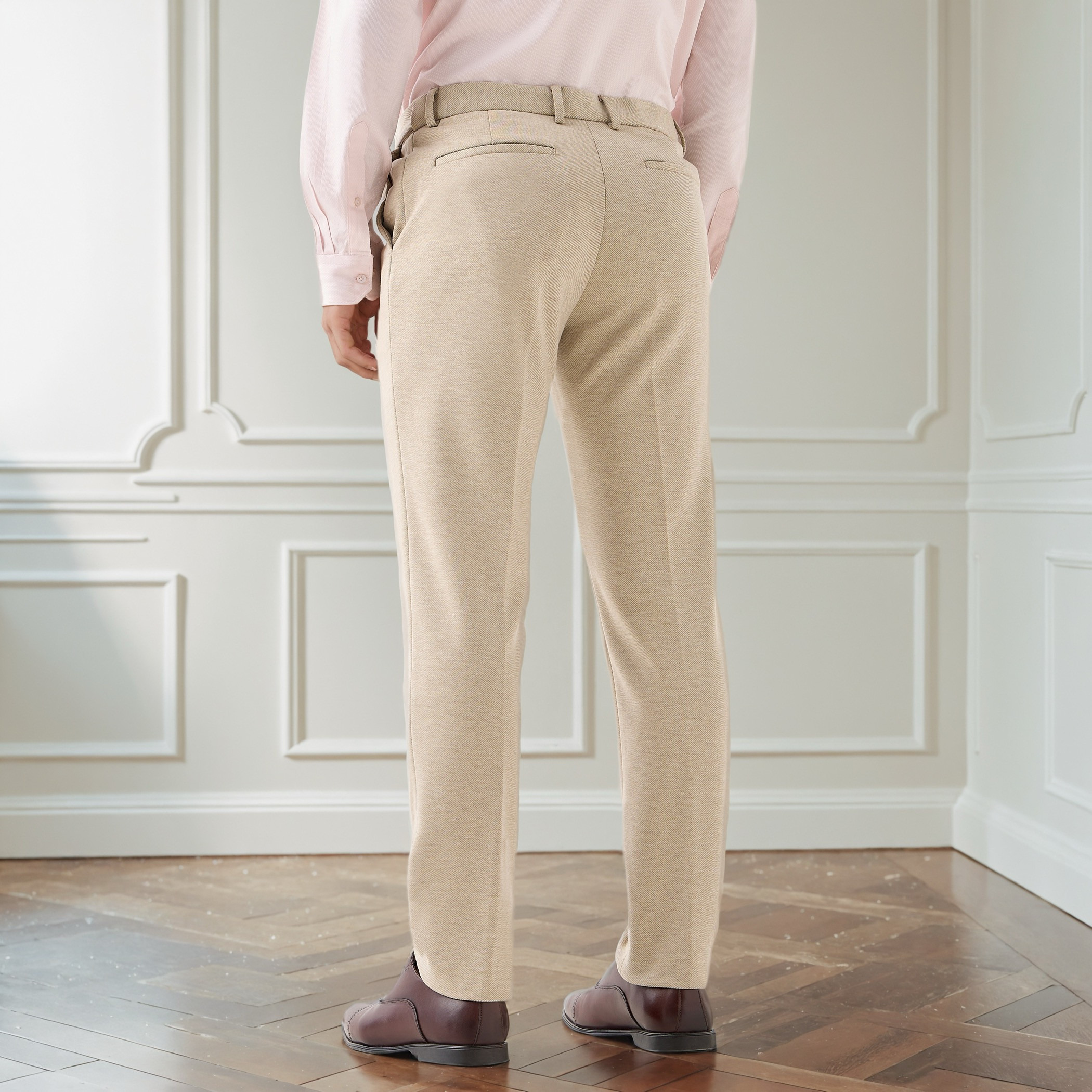Textured Slim Fit Twill Flexi Waist Formal Trousers-men-clothing-bottoms-trousersandchinos-trousers-image-3