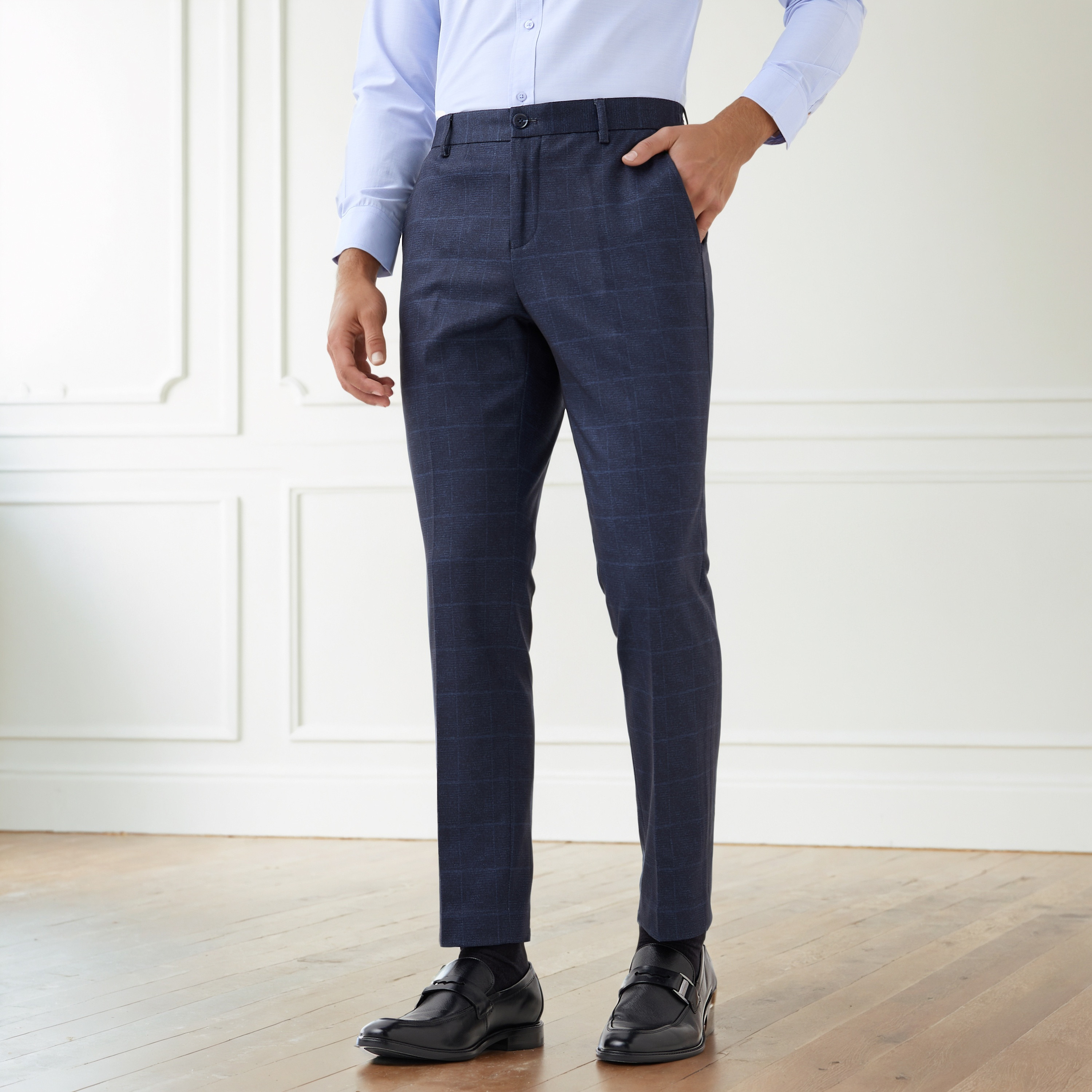 Men Slim Fit Polyester Blend Flexi Waist Formal Trousers-men-clothing-bottoms-trousersandchinos-trousers-image-1